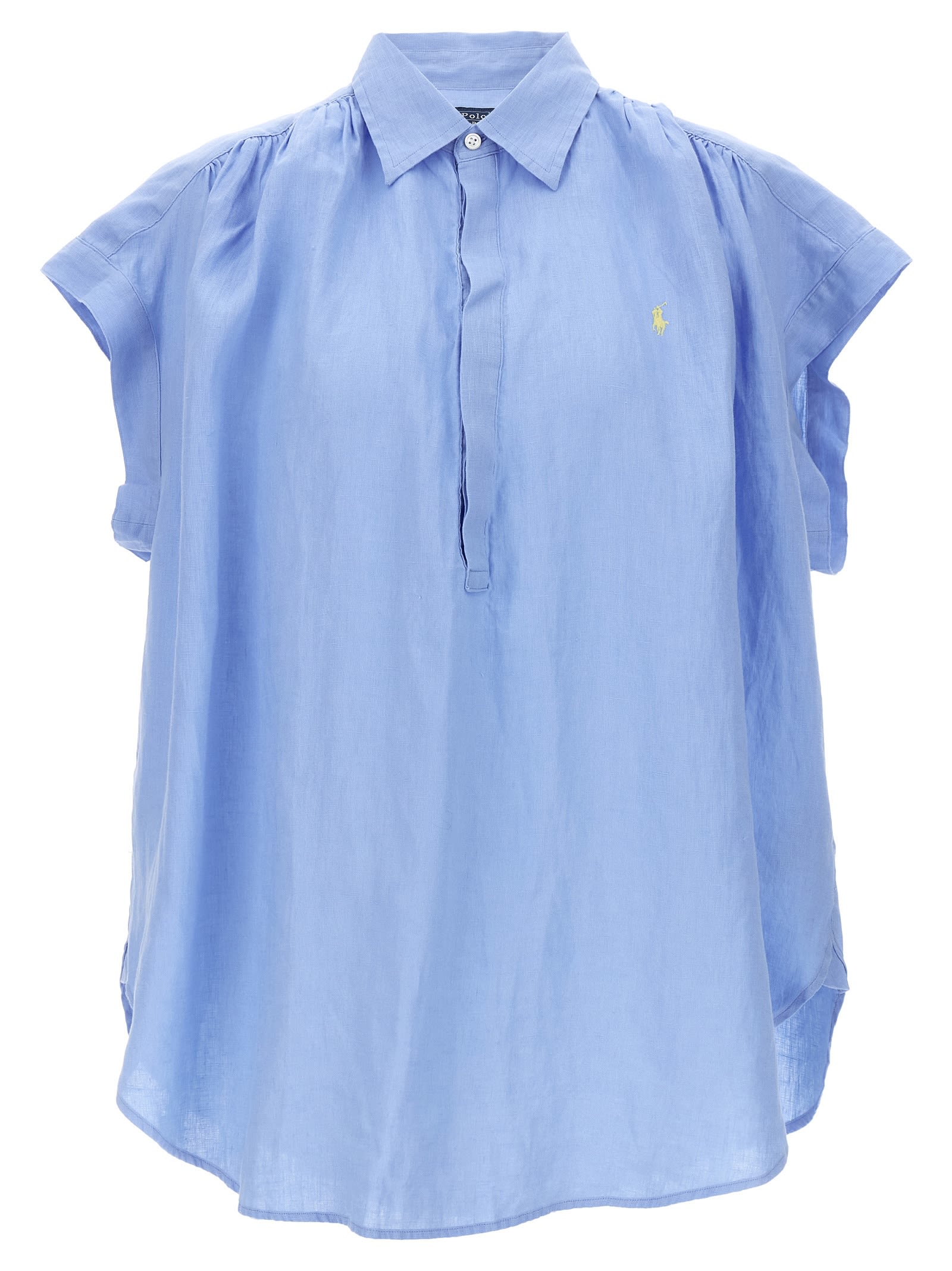 Shop Polo Ralph Lauren Logo Embroidery Blouse In Light Blue