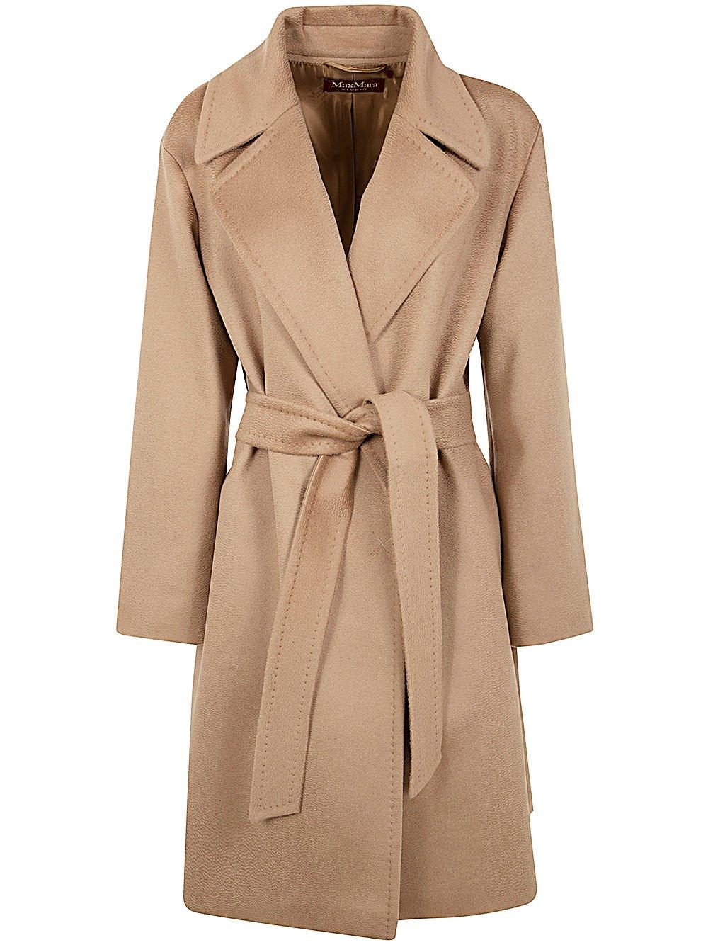 Shop Max Mara Belted Long-sleeved Coat In Cammello