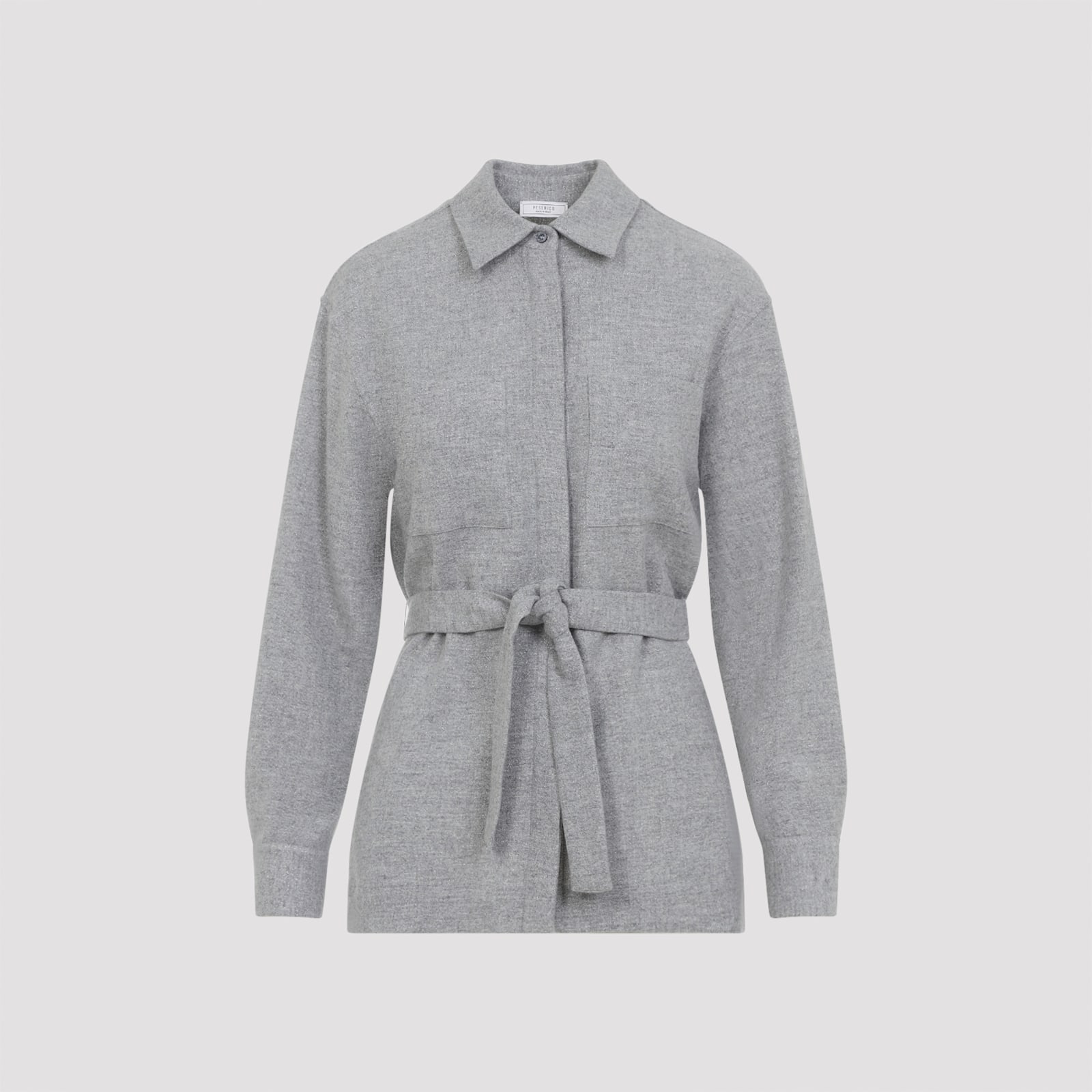 Peserico Pointed Collar Stone Grey Virgin Wool Flannel Shirt In Gray