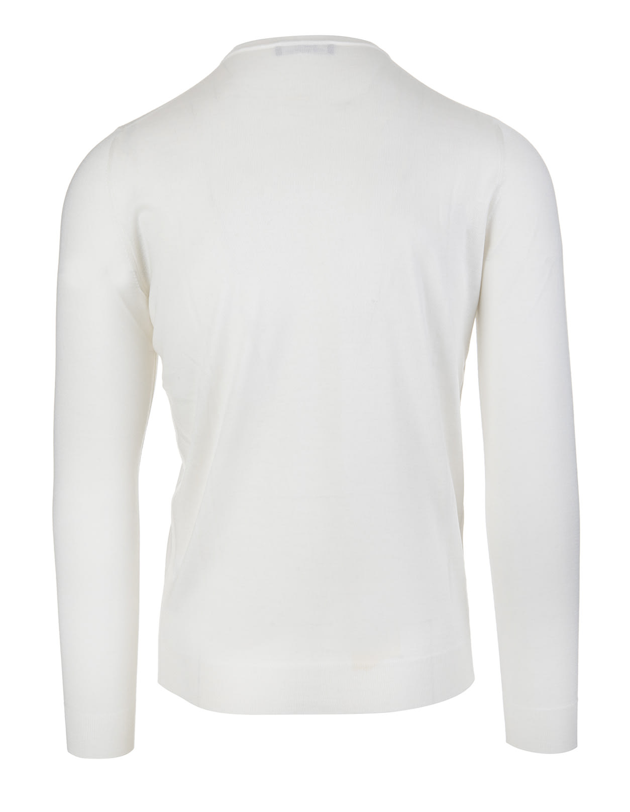 FEDELI FEDELI MAN ROUND NECK PULLOVER IN WHITE CASHMERE AND SILK
