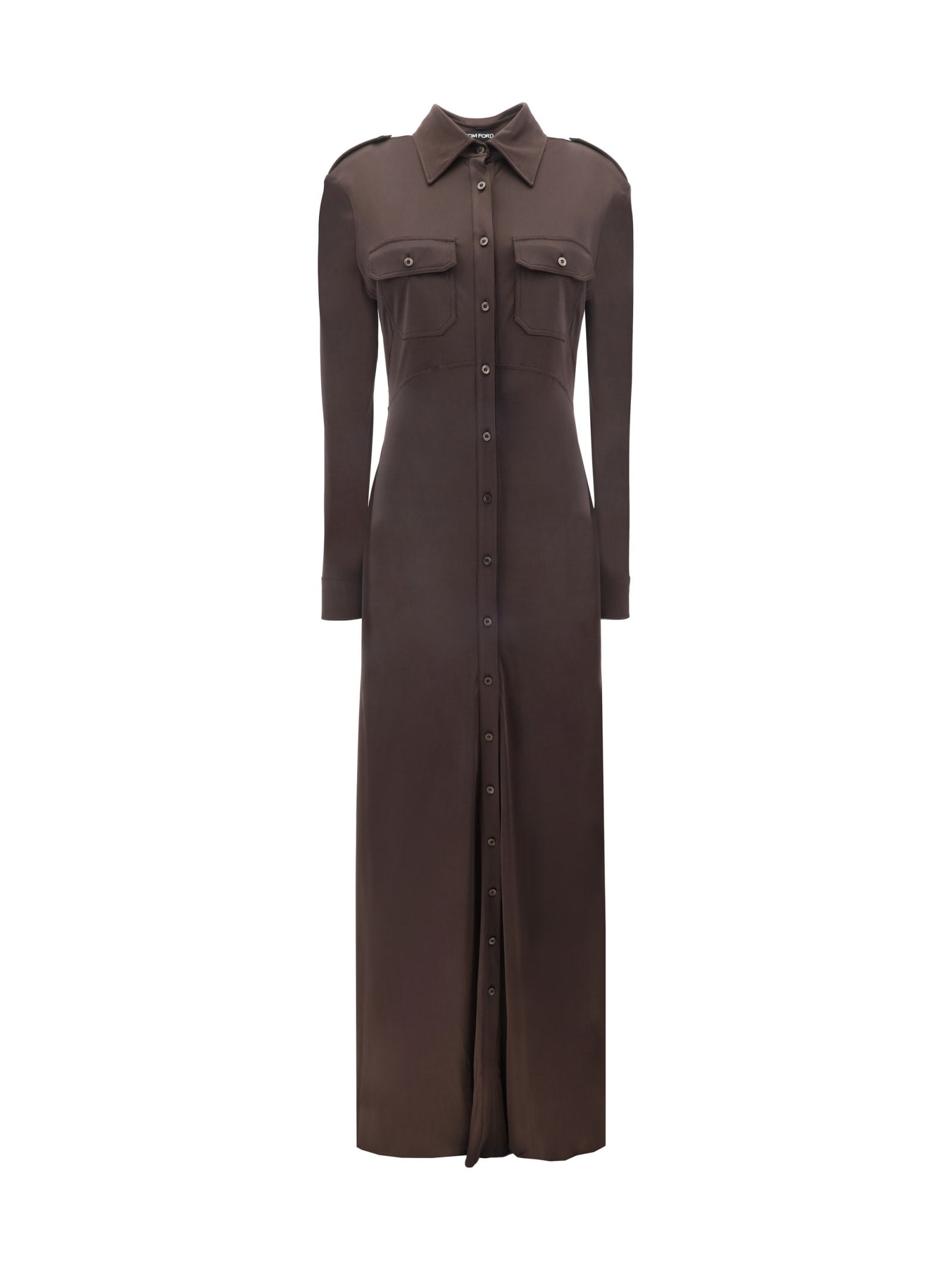 Shop Tom Ford Chemisier Dress In Deep Brown