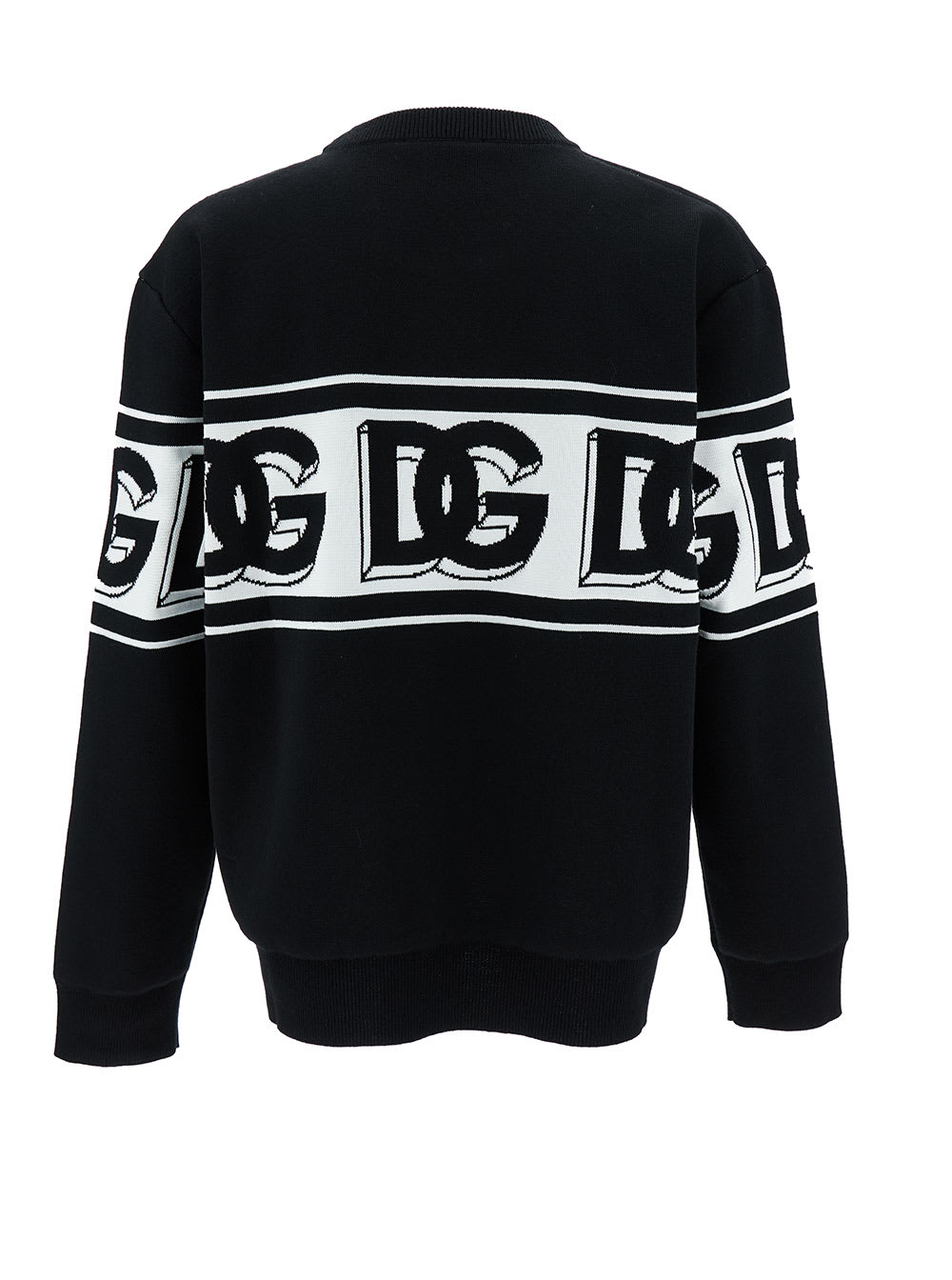 Shop Dolce & Gabbana Black Crewneck Sweater With Dg Motif In Wool Blend Man