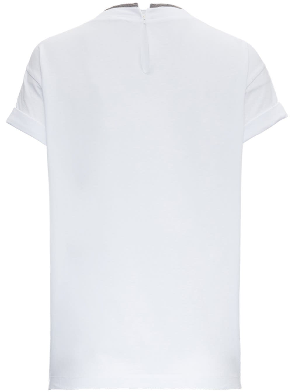 Shop Brunello Cucinelli Cotton T-shirt With Monile Detail In Bianco