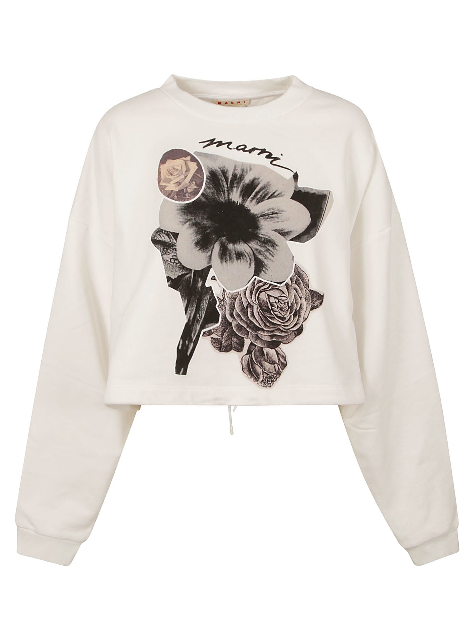 Marni Collage Flowers Sweatshirt In Natural White