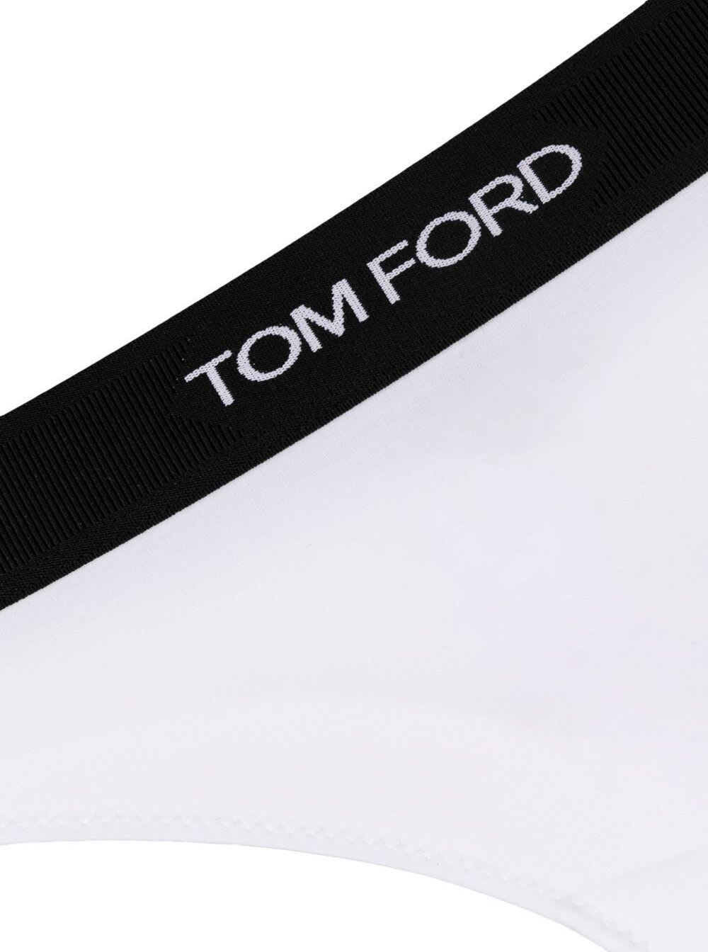 Shop Tom Ford Signature White Thong With Branded Waistband In Stretch Modal Woman