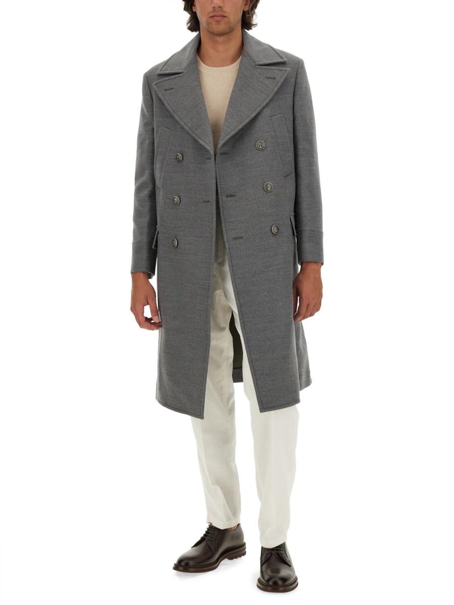 Brunello Cucinelli Double-breasted Wool Coat In Grey
