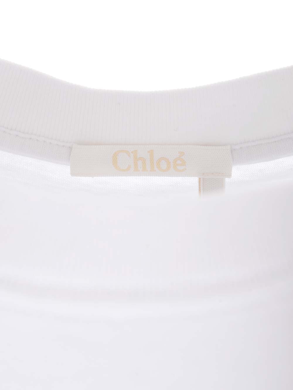 Shop Chloé Logo Embroidered Crewneck T-shirt In Bianco