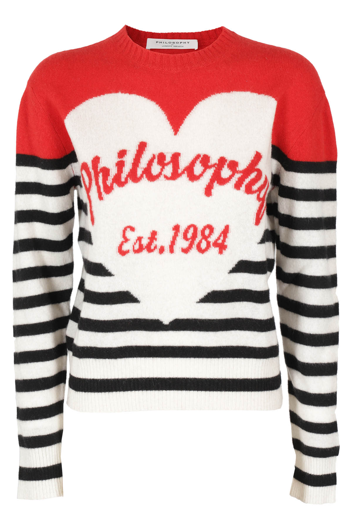 Philosophy Di Lorenzo Serafini Intarsia-logo Striped Sweatshirt In Rosso Bianco Blu