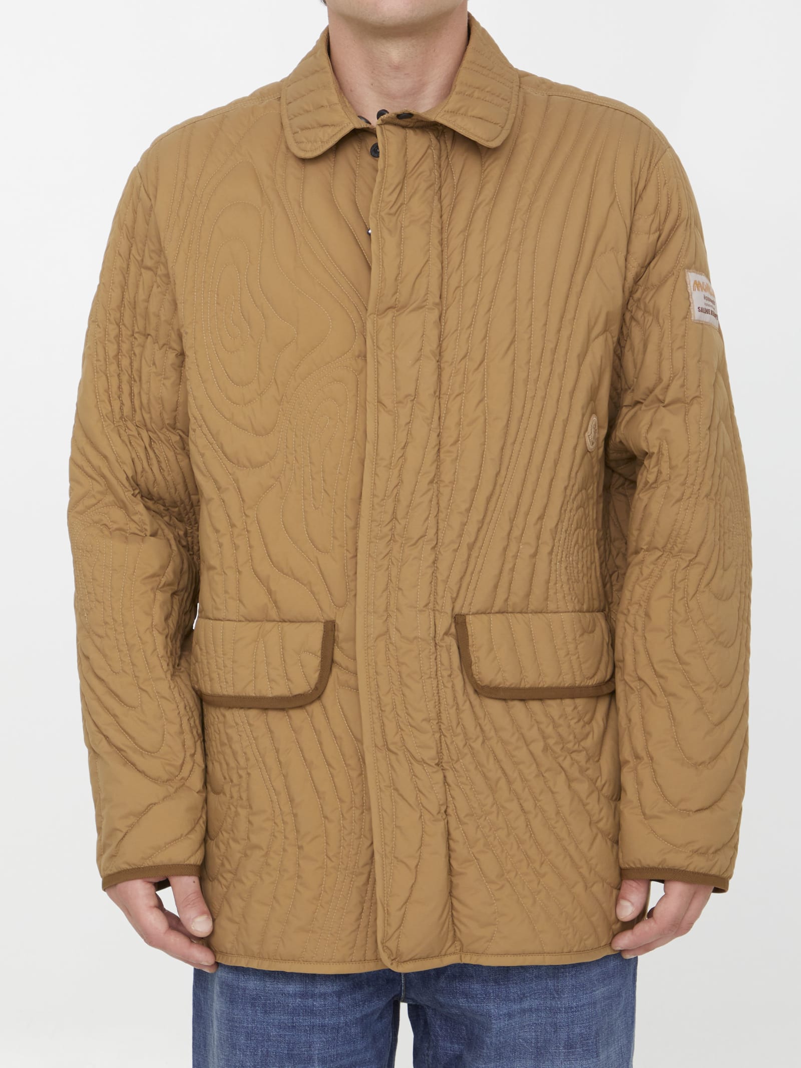 Moncler Genius Logo-patch Quilted Jacket In Beige