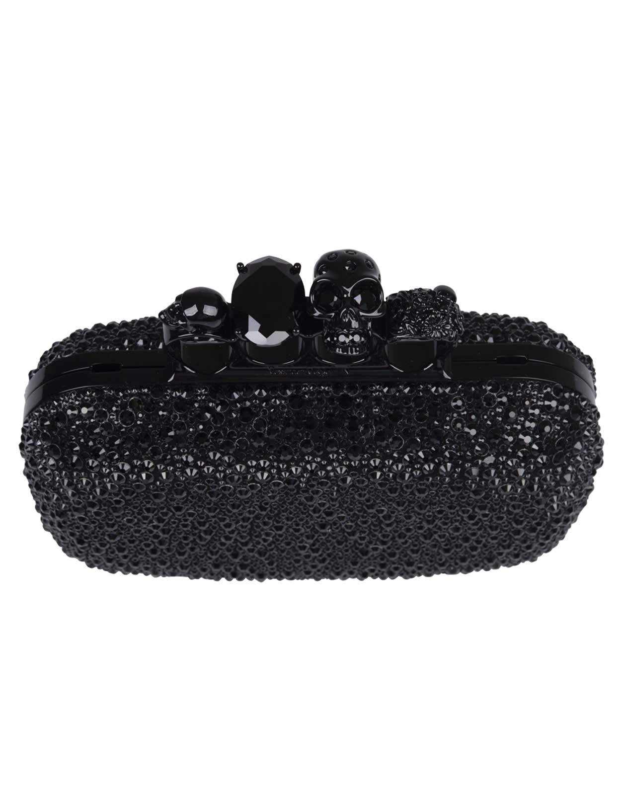 Shop Alexander Mcqueen Black Skull Four Ring Clutch Bag With Chain