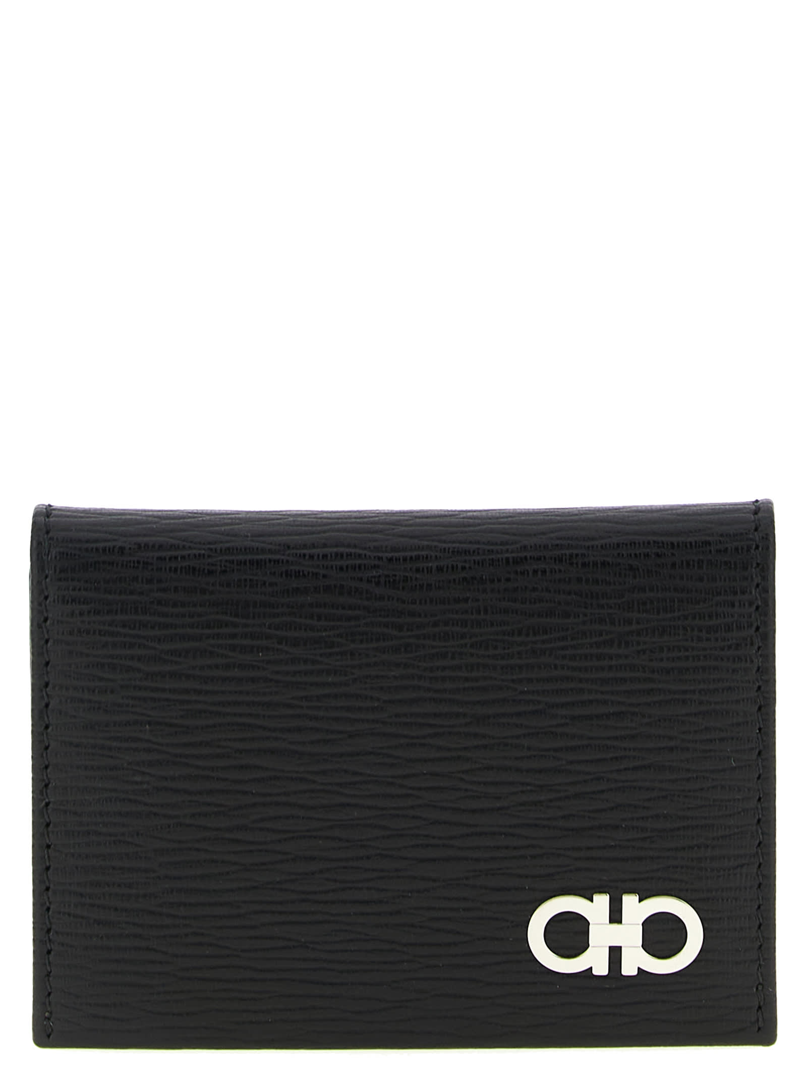 Ferragamo Compact Textured Leather Wallets In Black