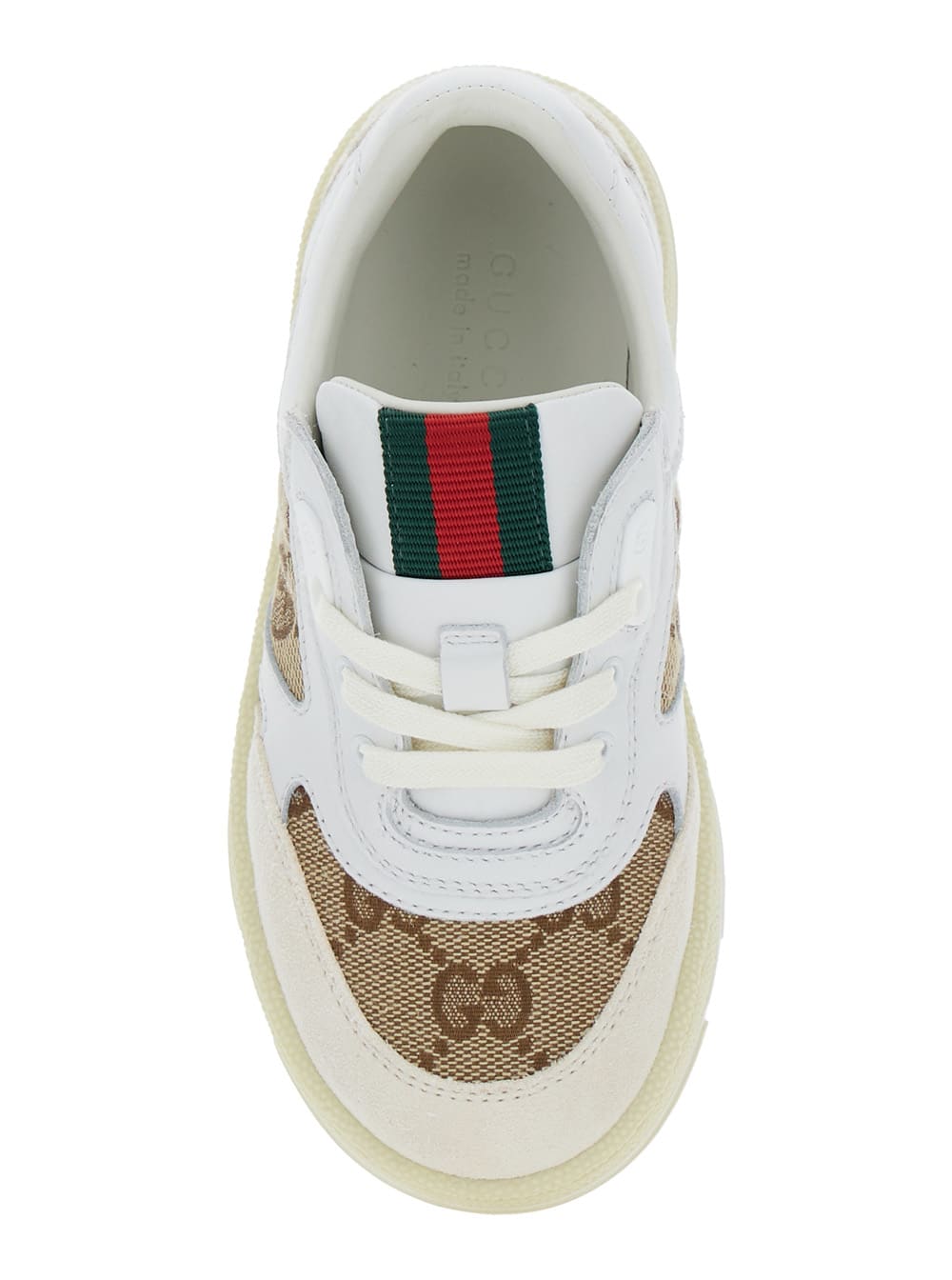 Shop Gucci Sneaker With Gg Motif And Web Detail In Leather Boy In White