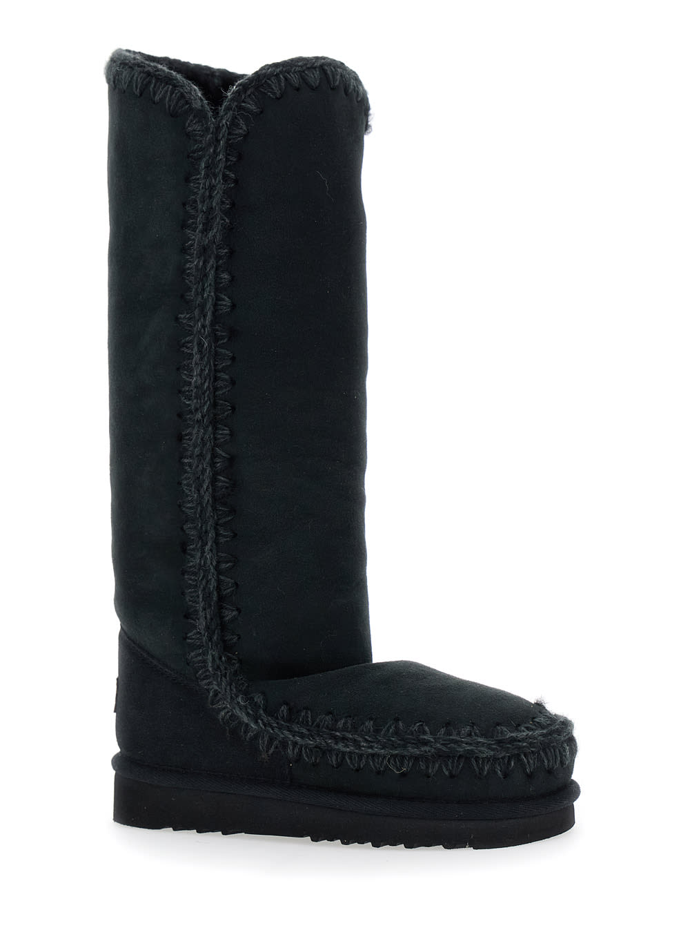 Mou Eskimo Black Boots With Braided Effect And Logo Patch On The Rear In Leather Woman In Black