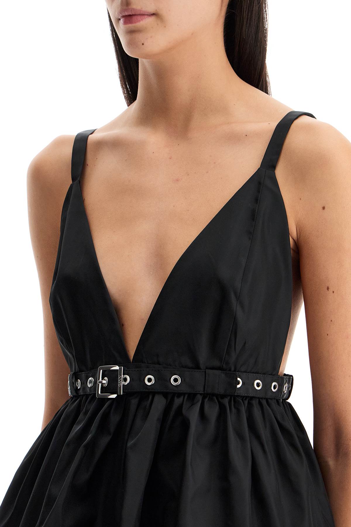 Ganni Black V-neck Top With A Waistband Under The Bust In Black (black)