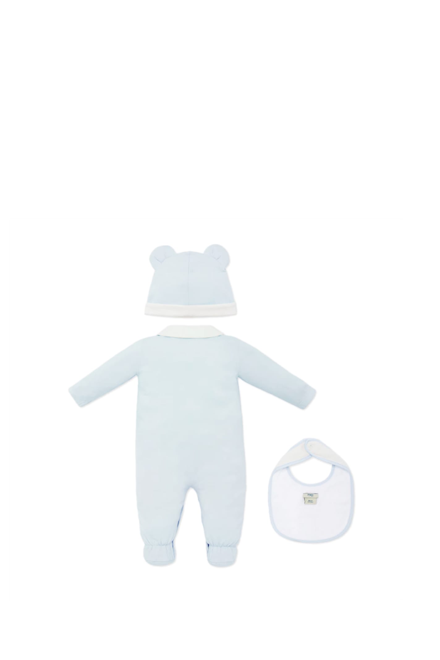 Shop Fendi Onesie, Hat And Bib In Light Blue