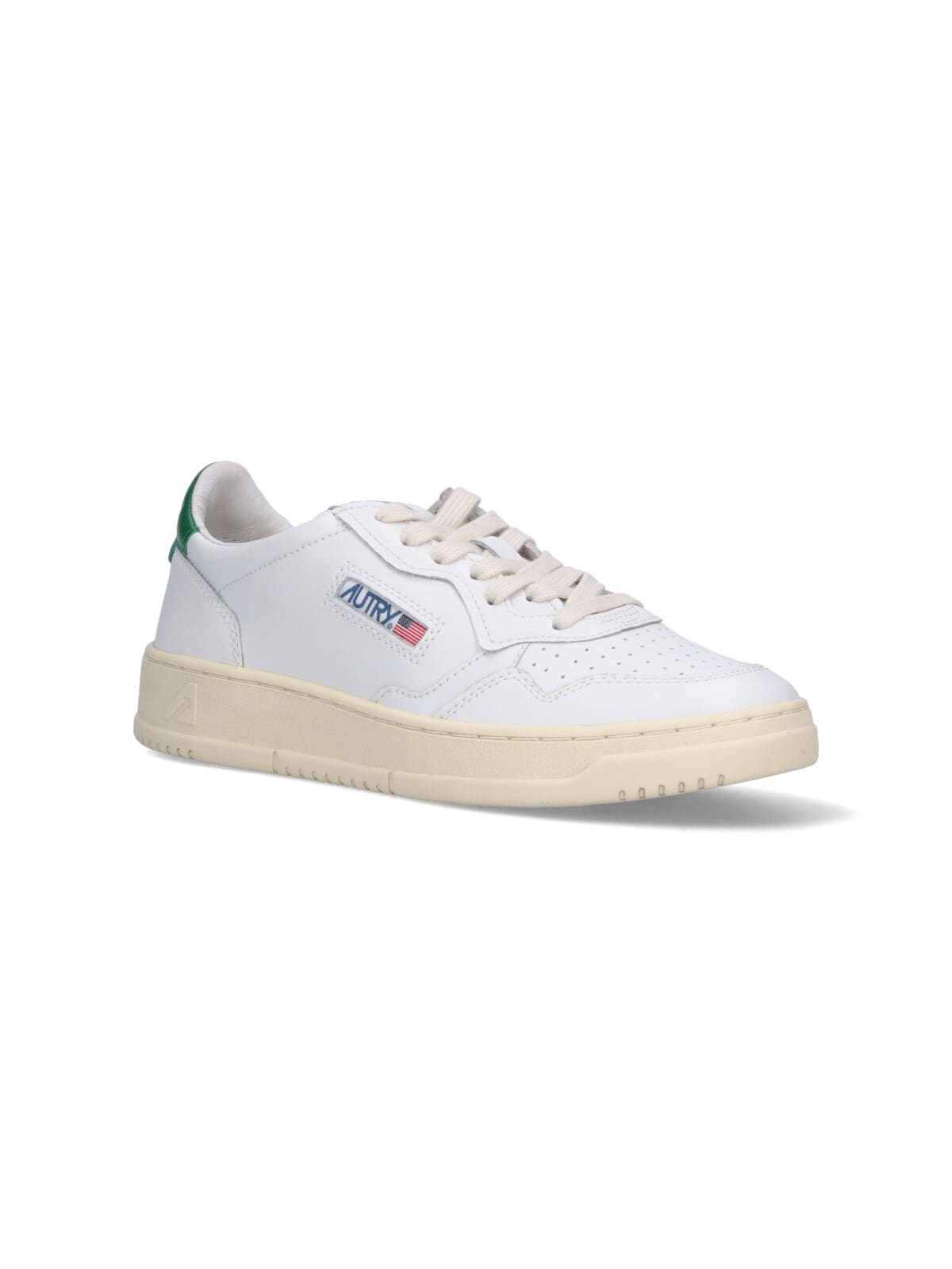 Autry Low-top Leather Sneakers With Perforated Upper And Contrasting Sole In Green