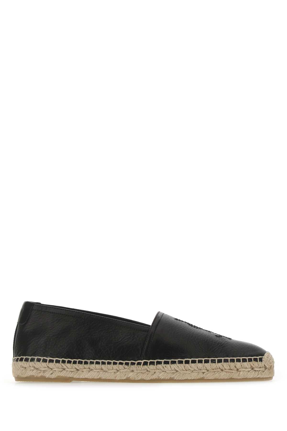 Shop Saint Laurent Black Leather Monogram Espadrilles In 1000