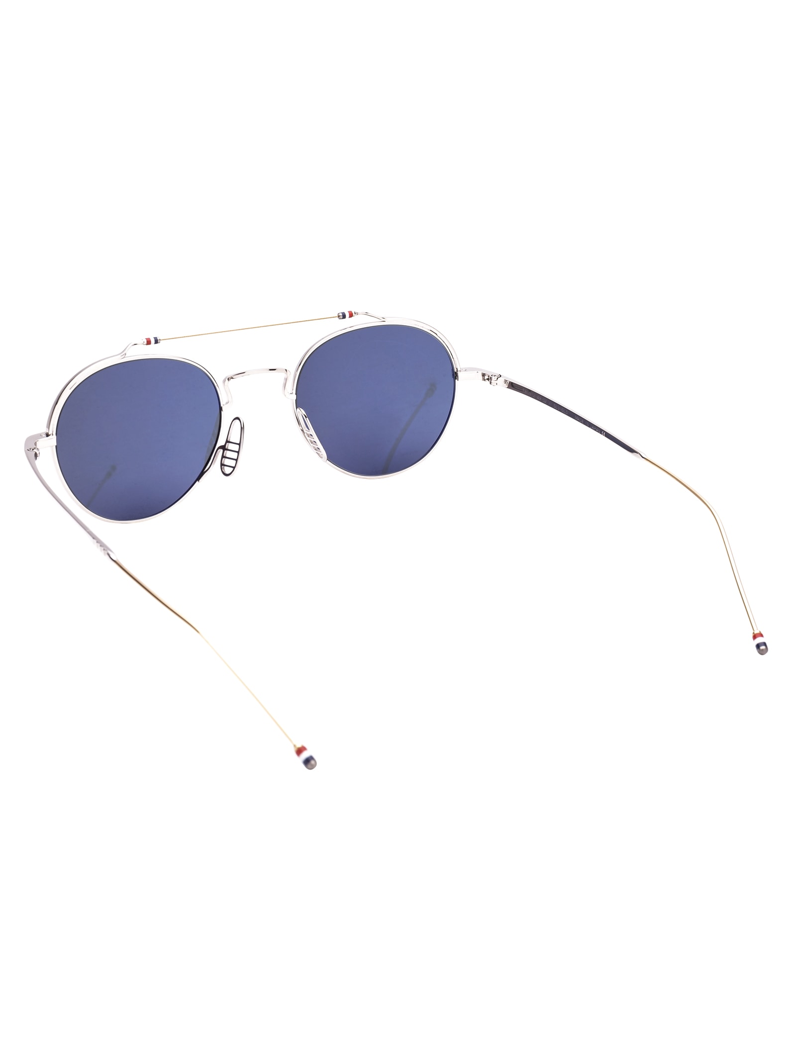 Thom Browne Round Frame Sunglasses In Silver - White Gold W/ Dark Grey - Ar
