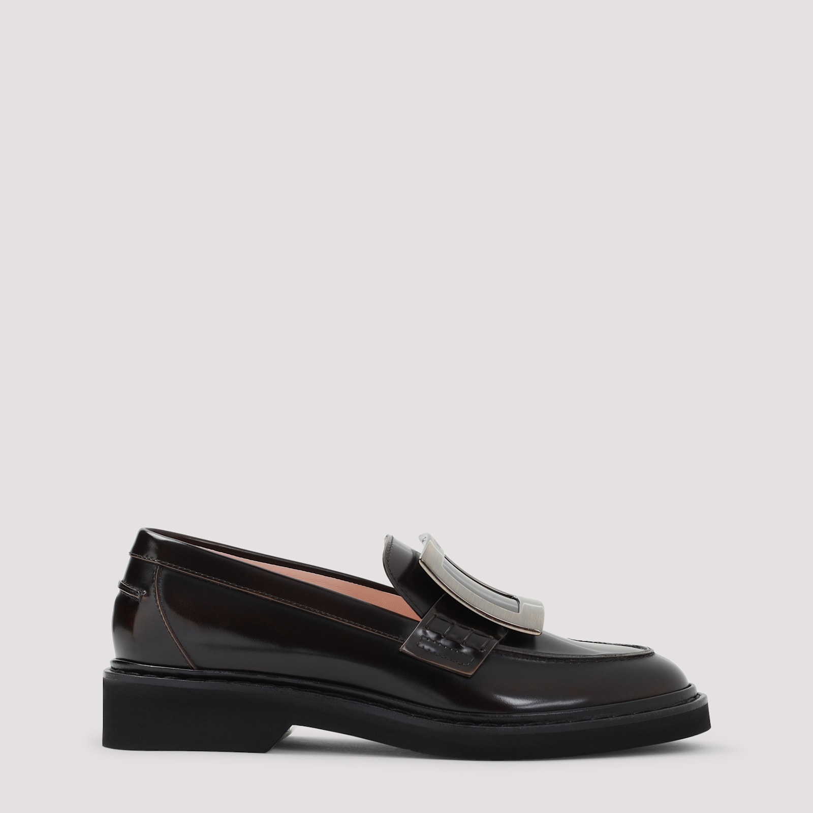 Roger Vivier Lentil Brown Leather Viv Rangers Met Buc 25 Loafers In Black