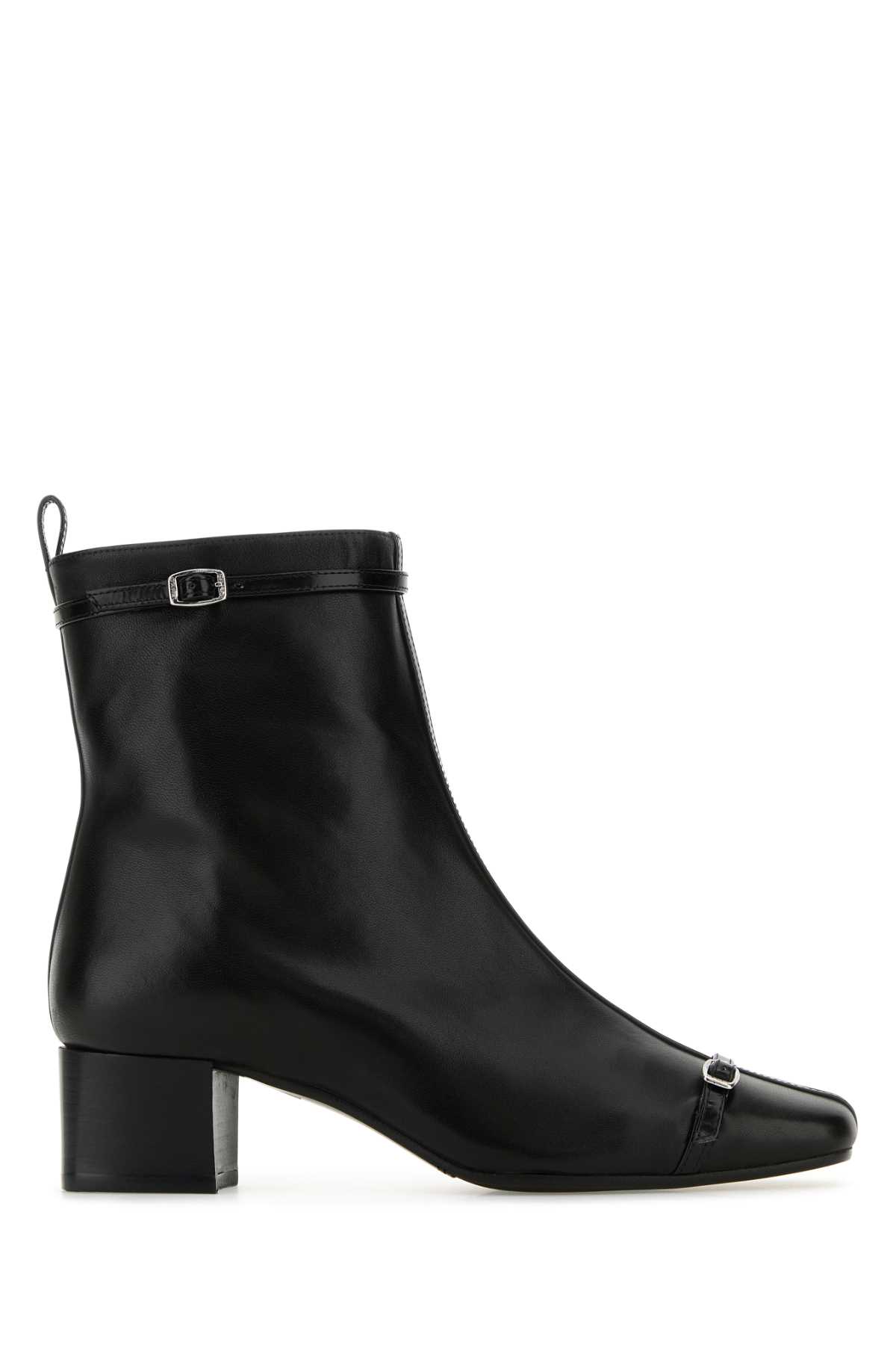 Black Leather Start Ankle Boots
