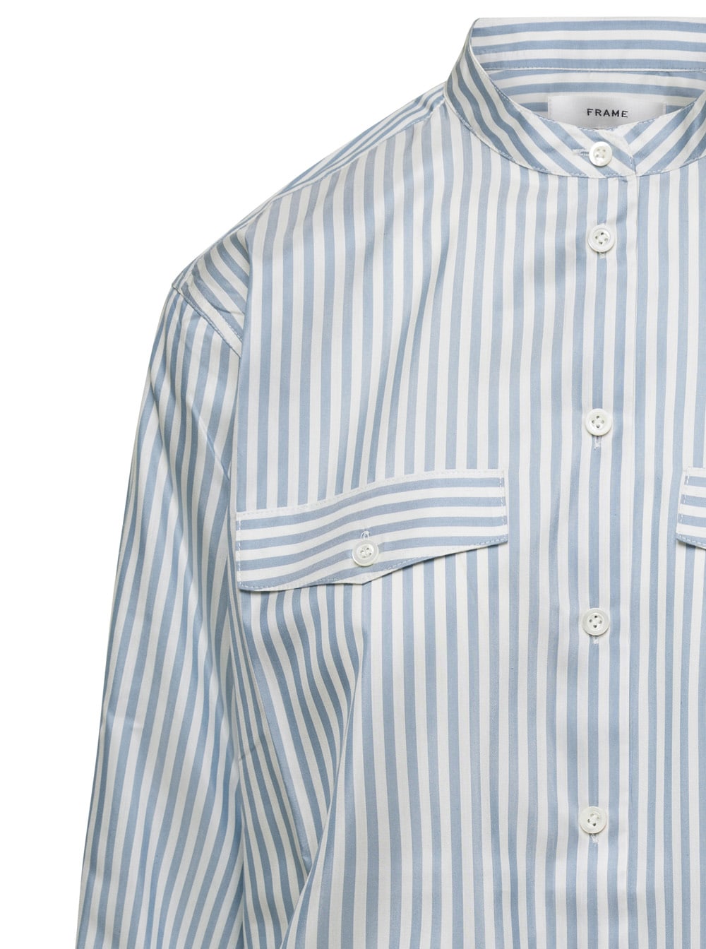 Shop Frame Light-blue Striped Oversize Shirt In Silk Woman