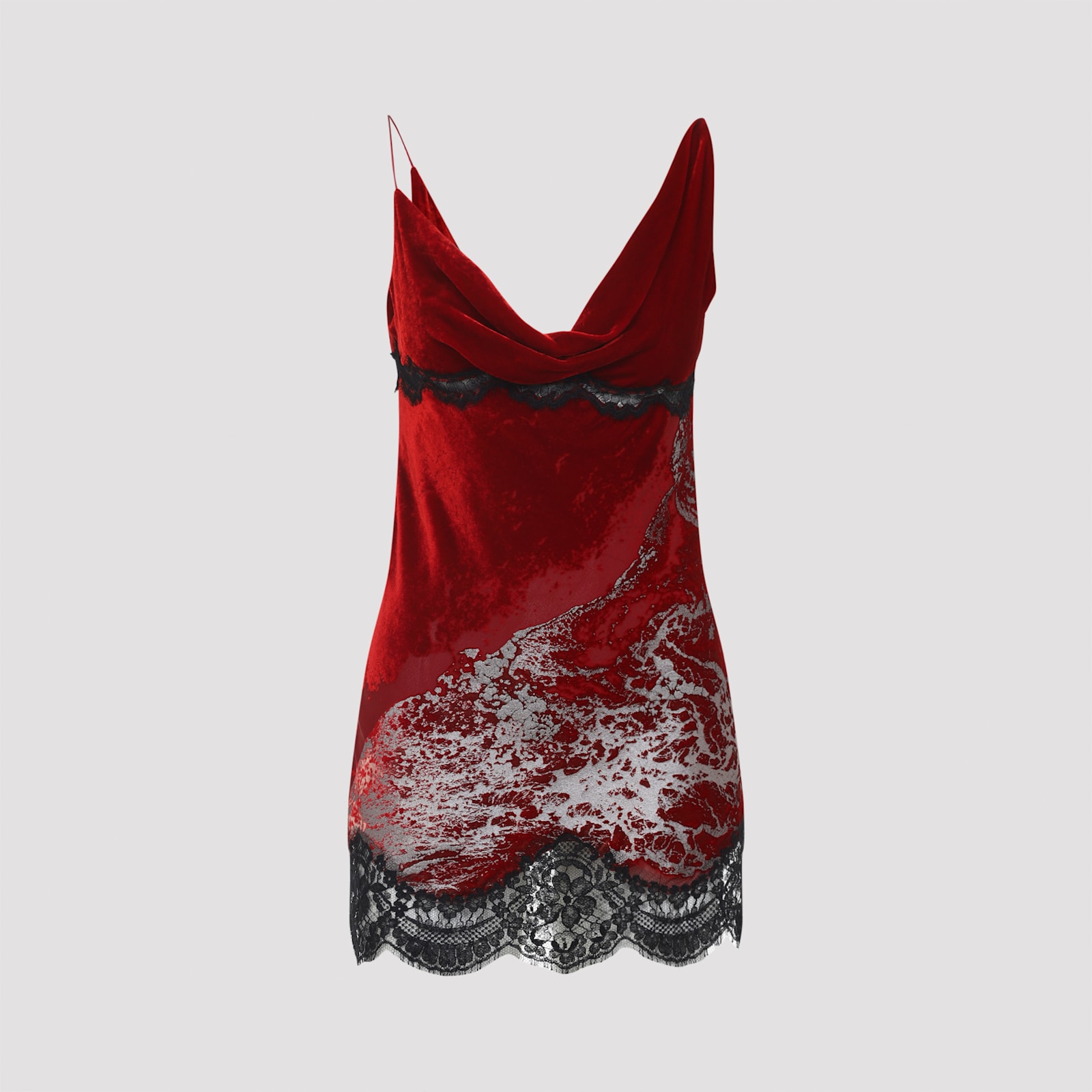 Roberto Cavalli Asymmetric Hem Draped Neckline Velvet Dress In Red