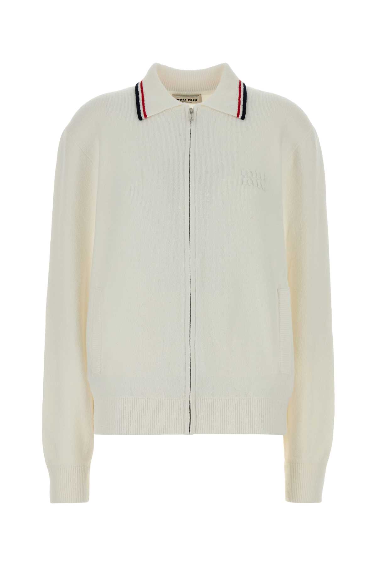 Miu Miu White Stretch Cotton Blend Cardigan