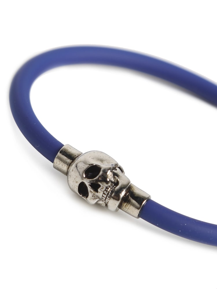 Shop Alexander Mcqueen Rubber Skull Bracelet In Electric Blue/a.sil