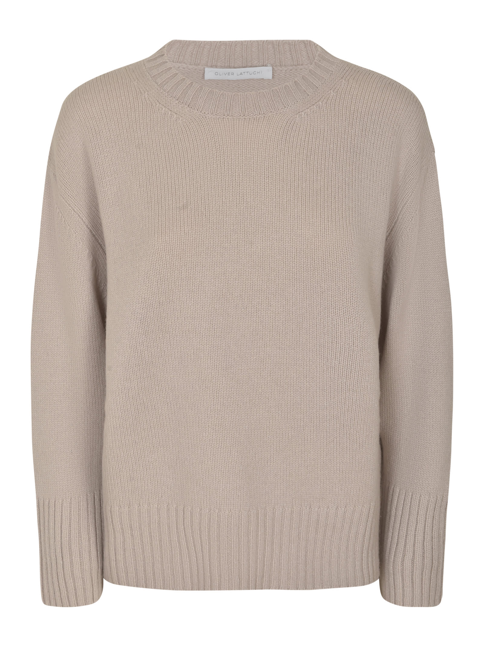 Shop Oliver Lattughi Slim Fit Rib Trim Knit Sweater In Beige