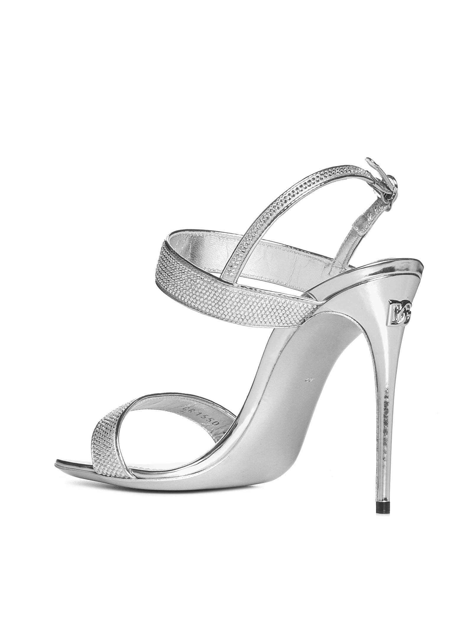 Dolce & Gabbana Embellished Satin Keira Mini Sandals With 10.5 Cm Heel Height In Silver