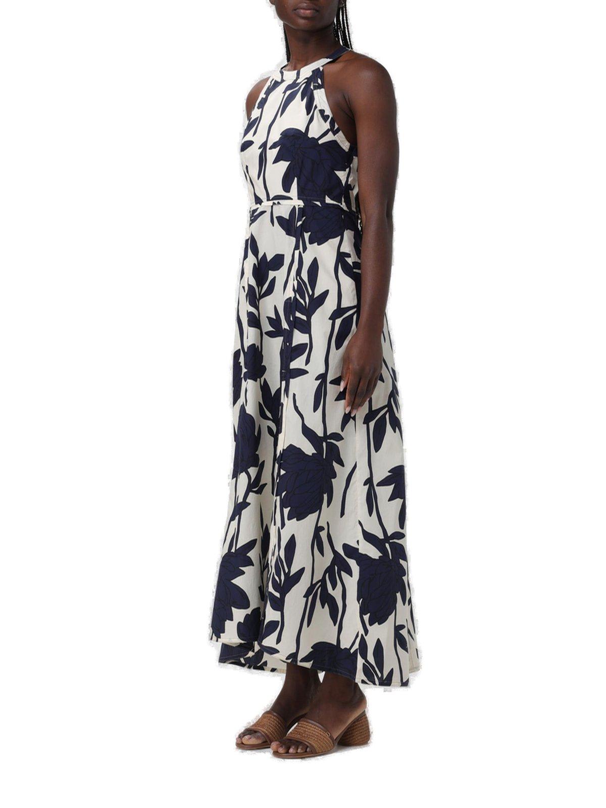 Shop Brunello Cucinelli Floral-printed Sleeveless Maxi Dress  In Blue
