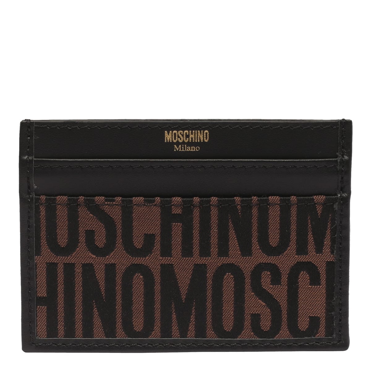 Shop Moschino Allover Logo Cards Holder In Brown