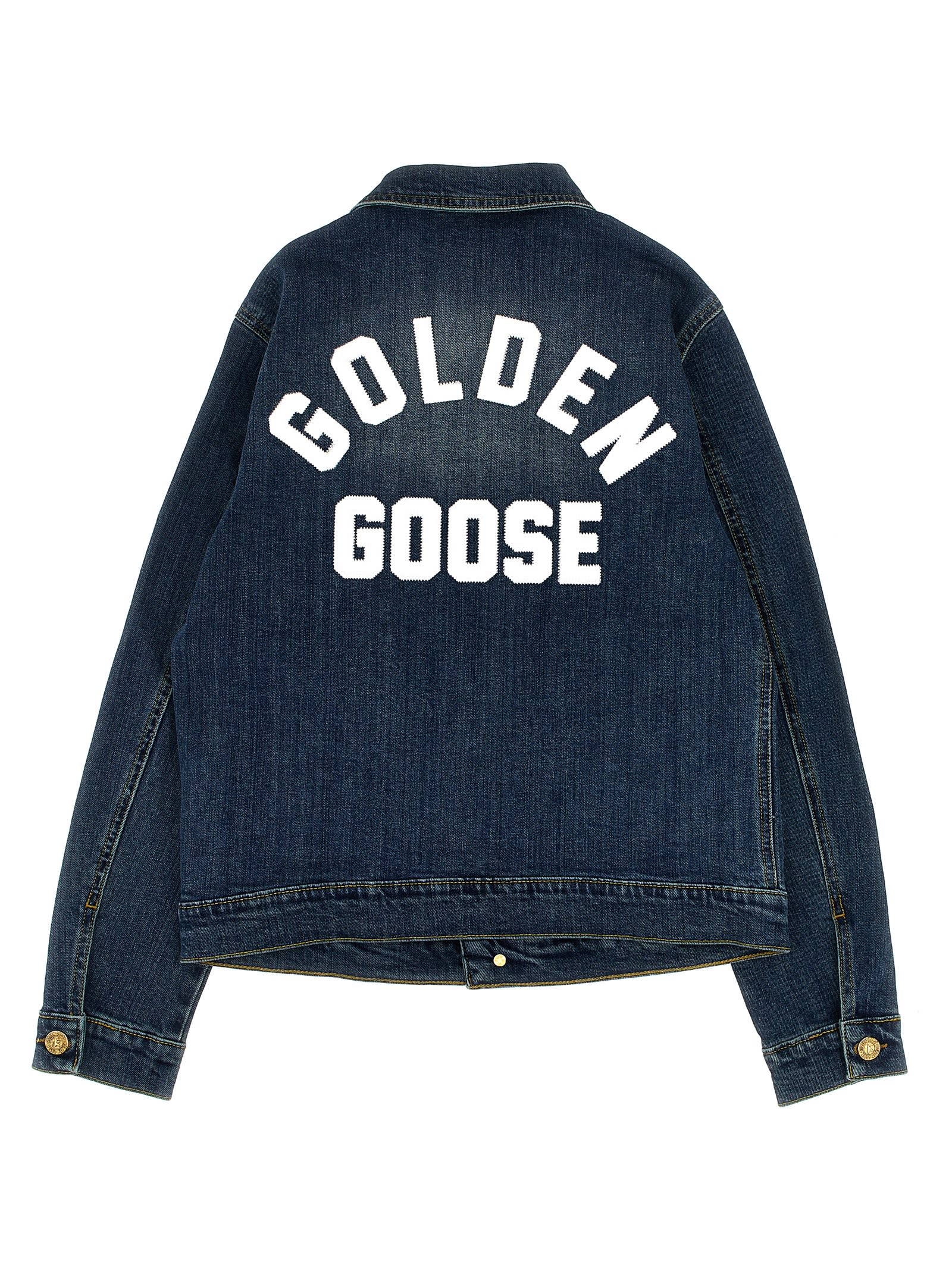Shop Golden Goose Logo Embroidery Denim Jacket In Blue