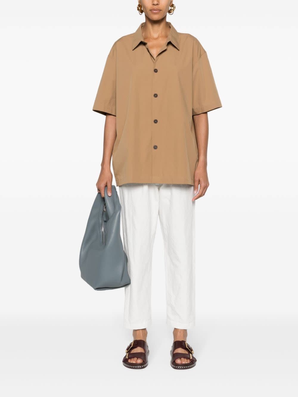 Studio Nicholson Collared Cotton Poplin Shirt In Neutral