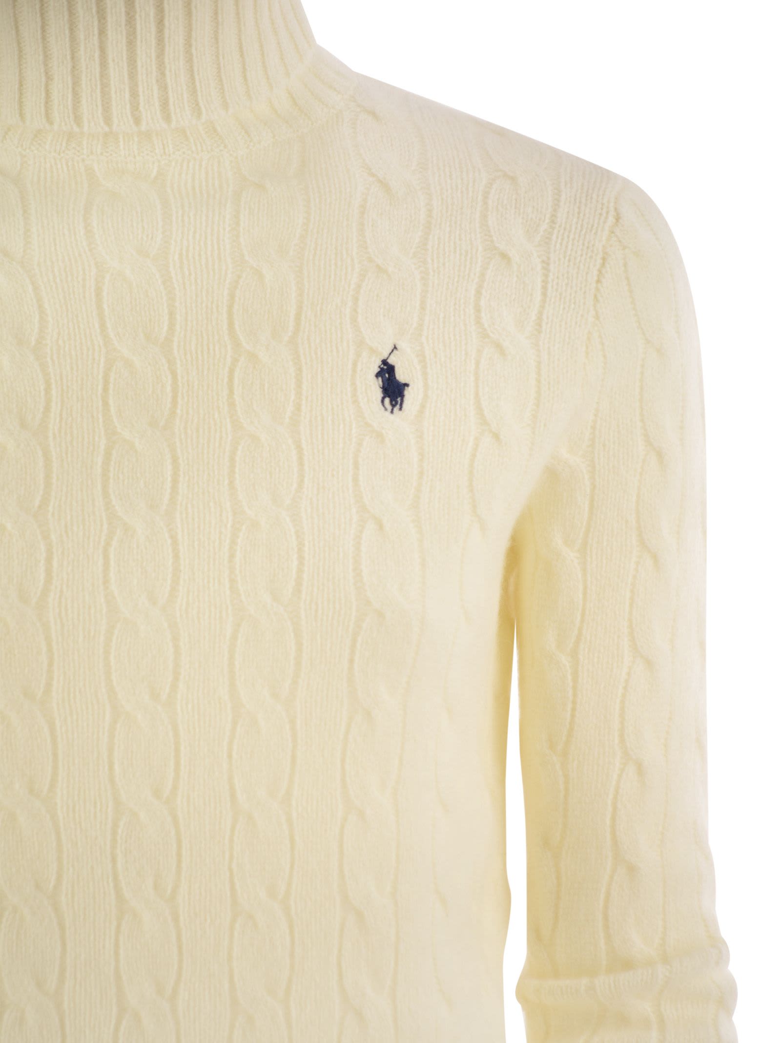 Polo Ralph Lauren Wool And Cashmere Cable-knit Turtleneck Sweater In Cream
