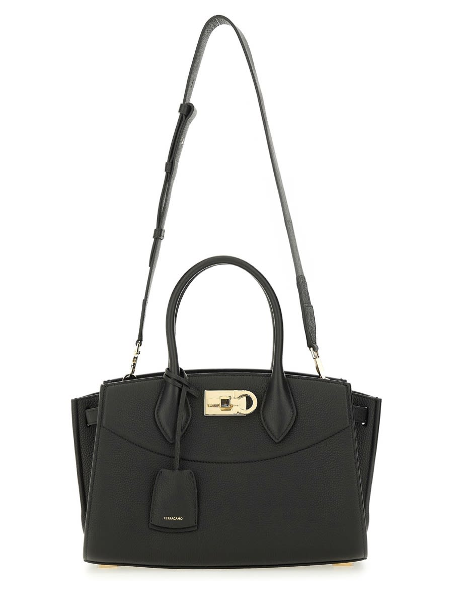 Ferragamo Structured Shoulder Bag Adjustable Strap In Black