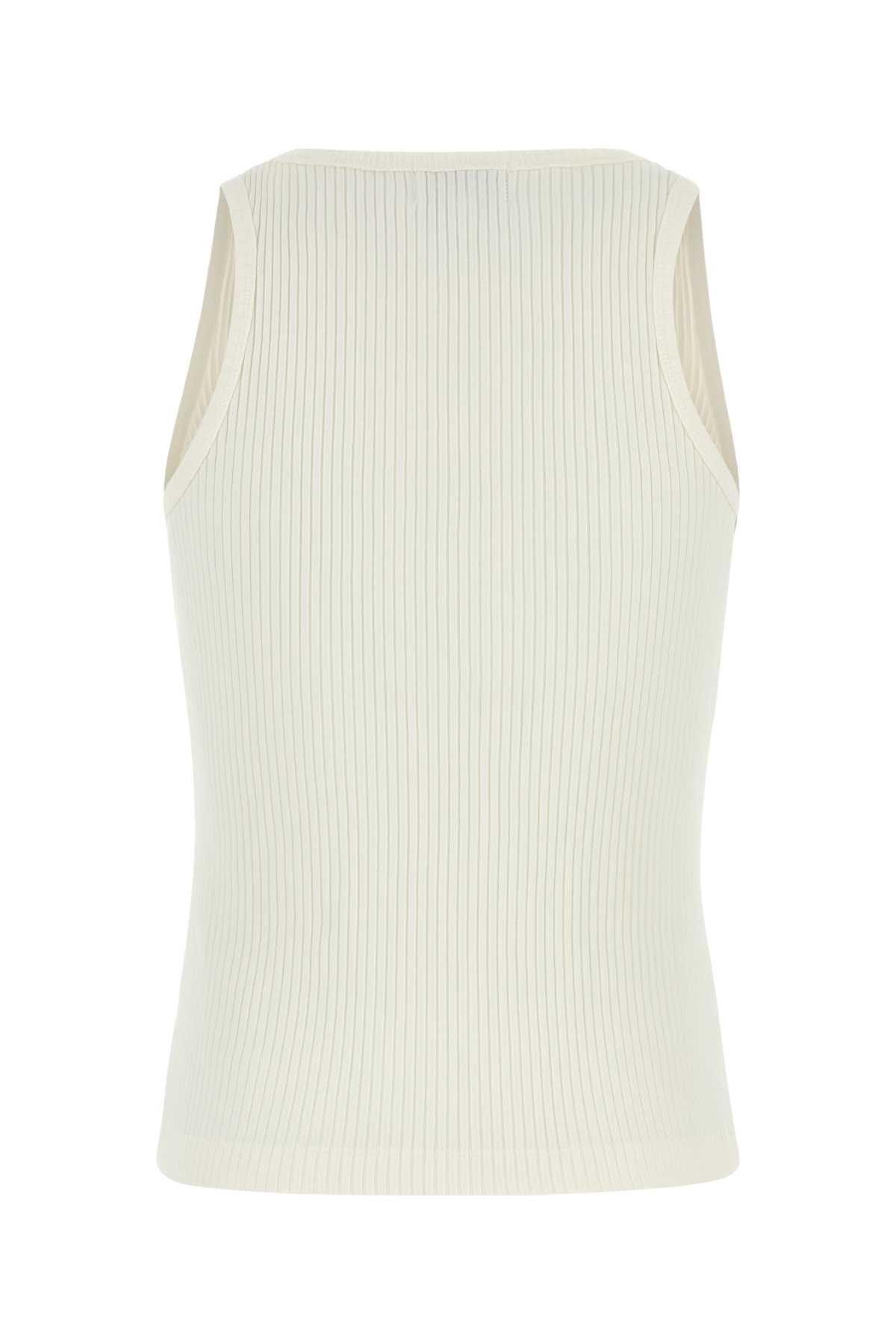 Ganni Ribbed Sleeveless Scoop Neck Tank Top In Neutral