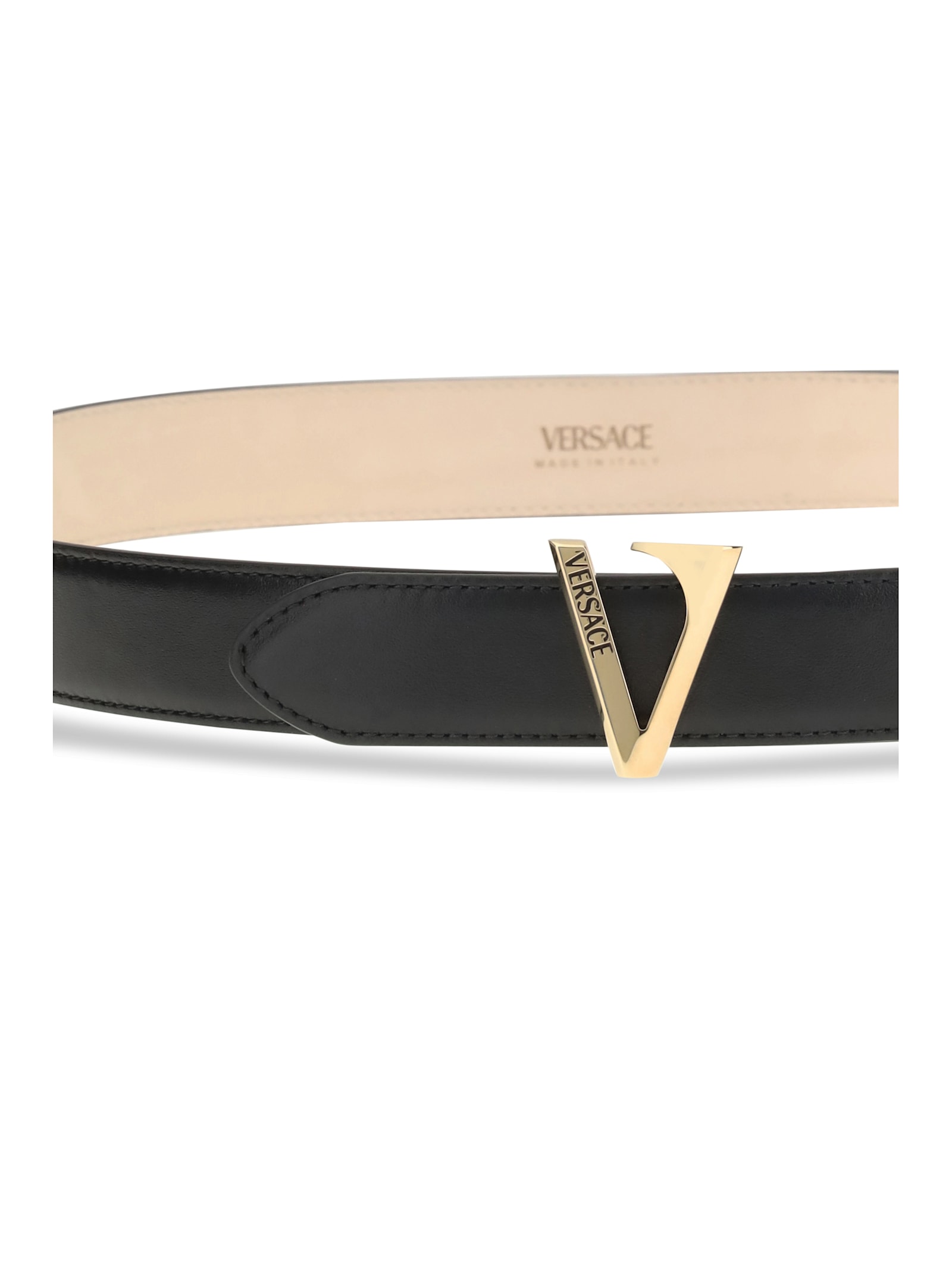 Versace Calfskin V Belt In Black