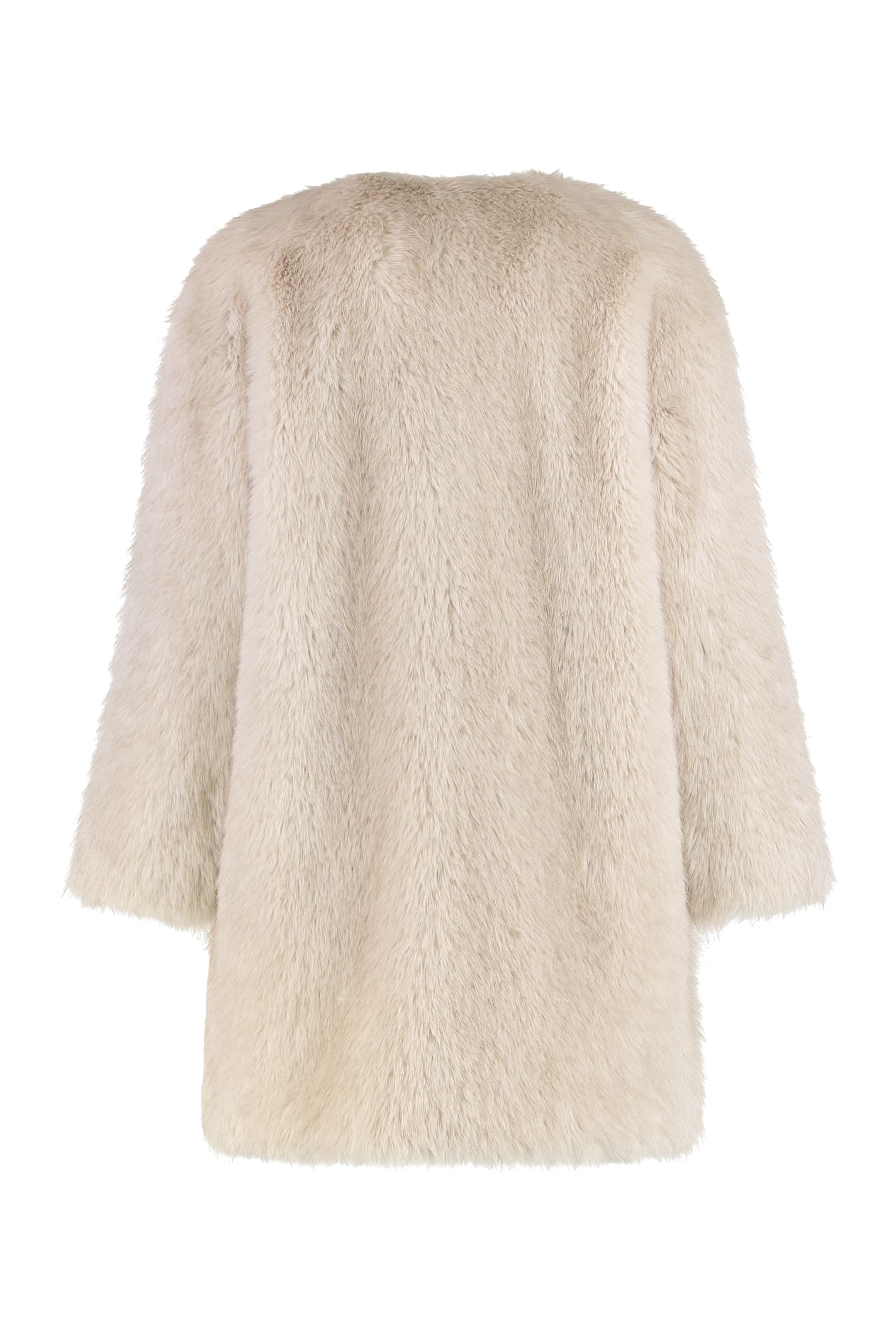 Max Mara Studio Coat In Faux Fur In Neutral