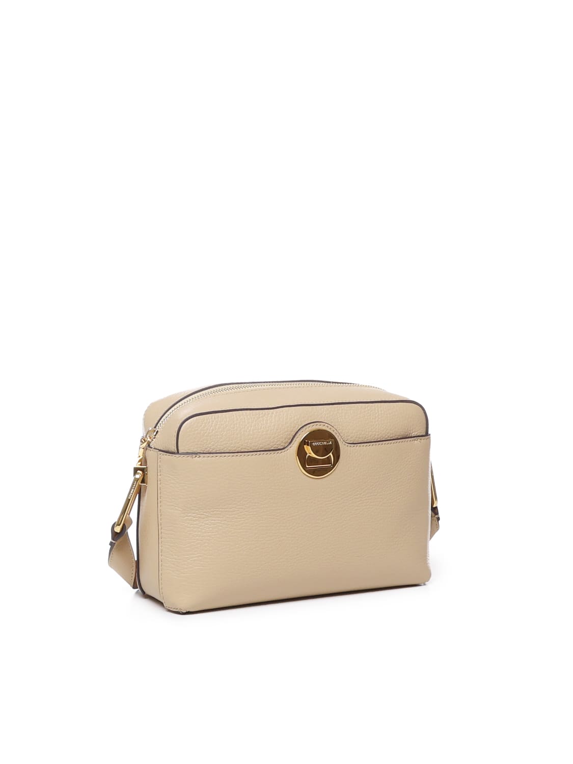 Shop Coccinelle Borsa Liya In Pelle A Grana Con Tracolla In Beige