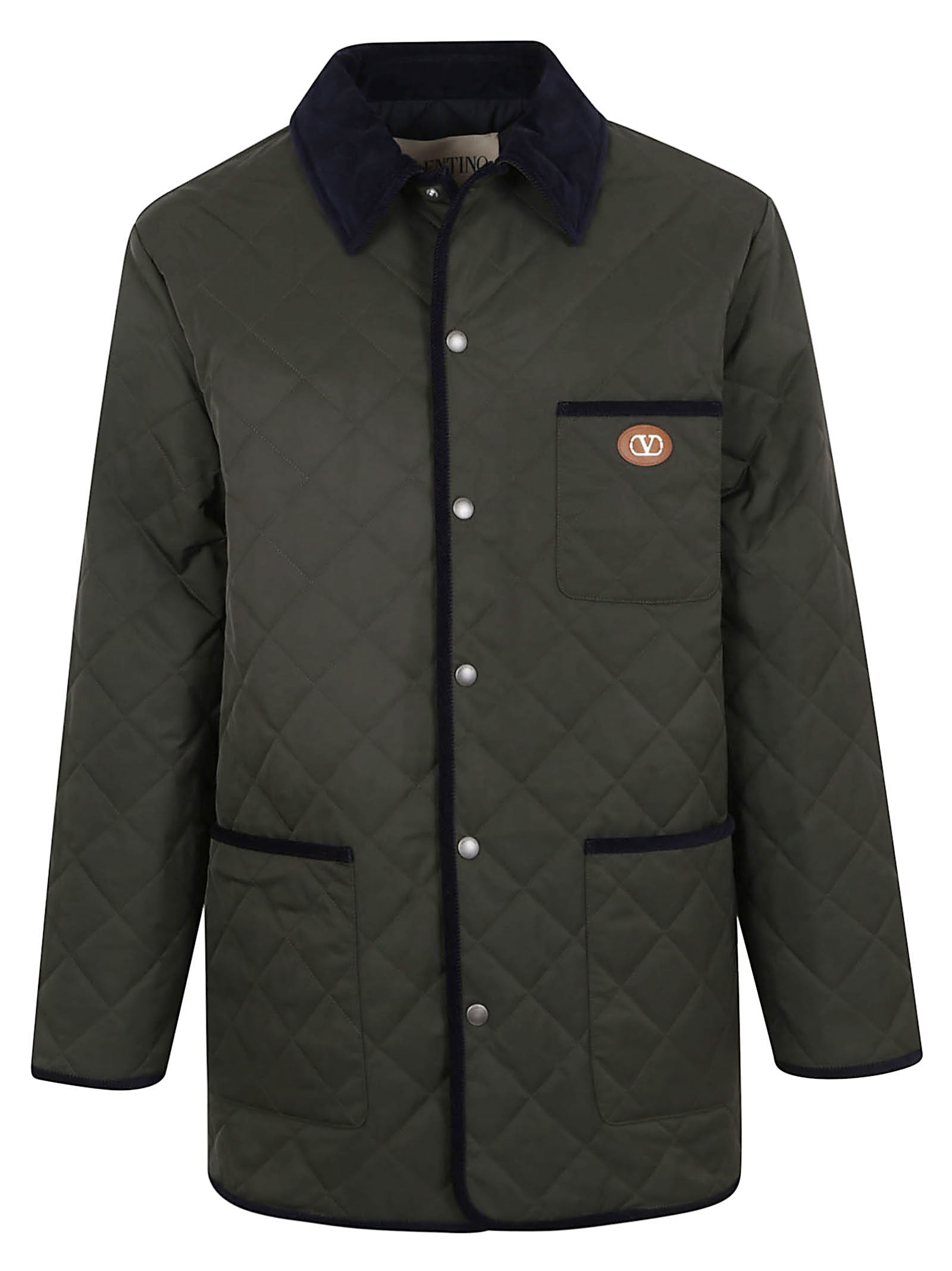 Valentino Garavani Olive Quilted Jacket With Vlogo Patch In Green