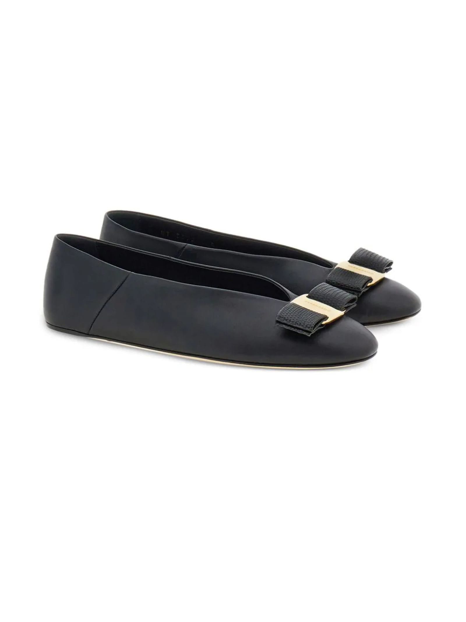 Shop Ferragamo Vara Black Leather Ballerina Shoes