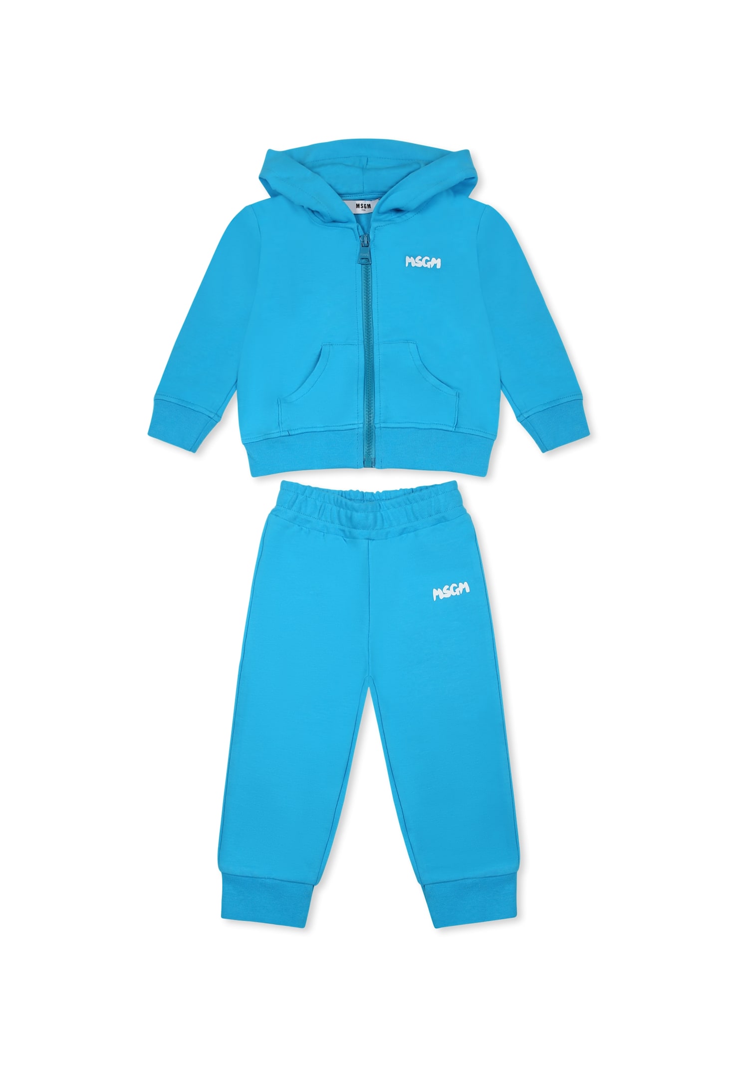 Msgm Light Blue Suit For Babykids With Logo In Light Blue