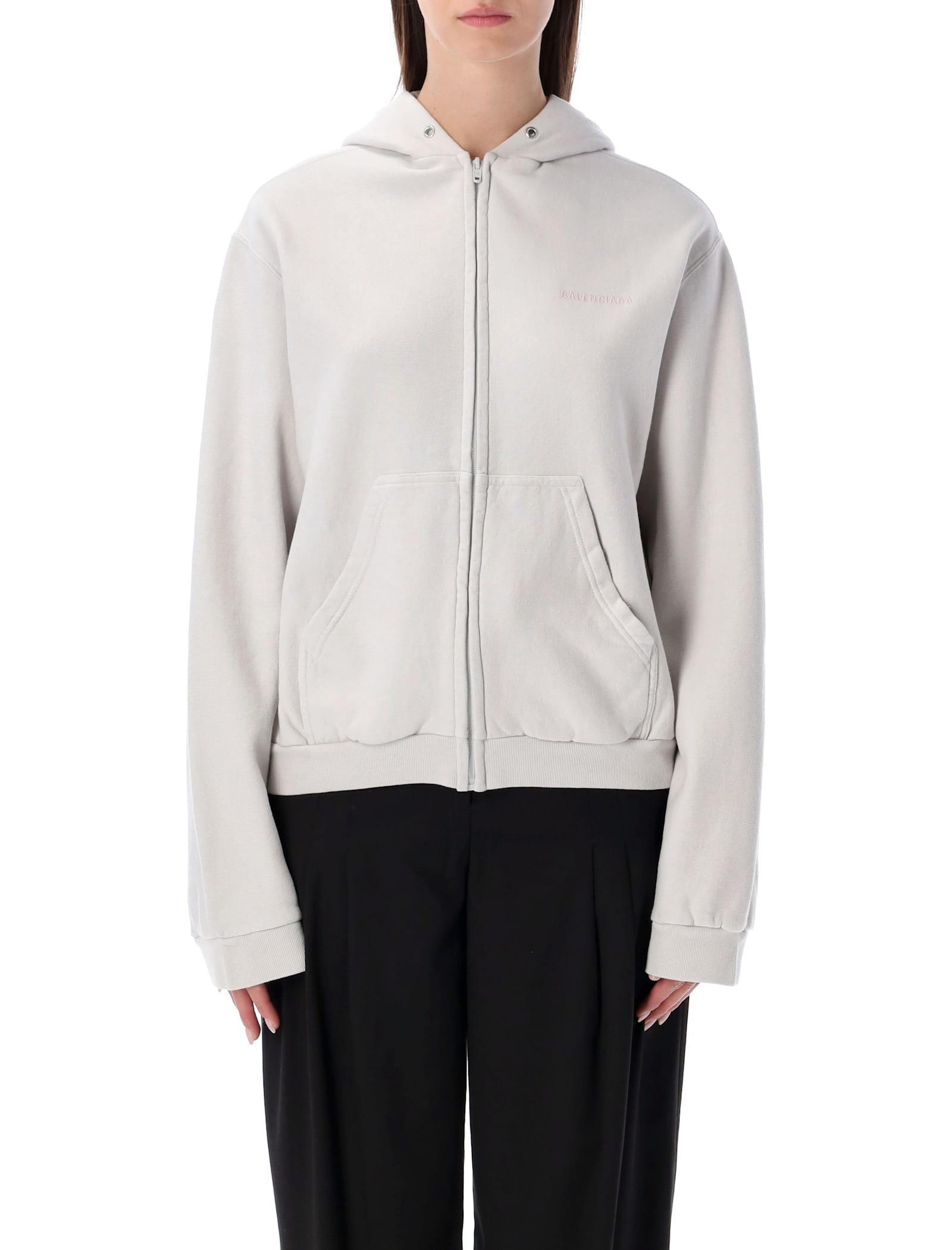 Balenciaga Cotton Zip-up Hoodie In White