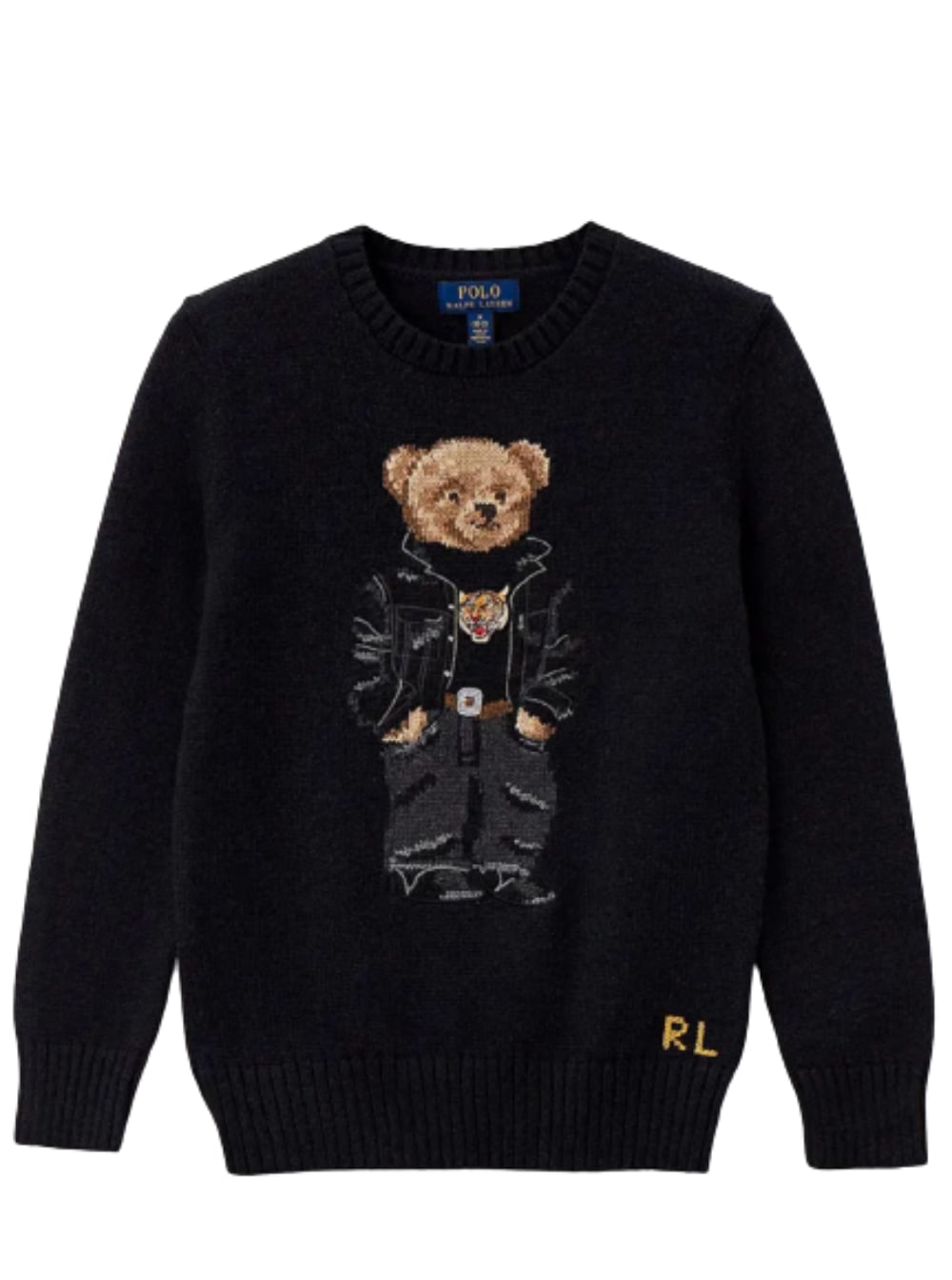 Polo Ralph Lauren Kids Boys Black Cotton Sweater With Bear Intarsia