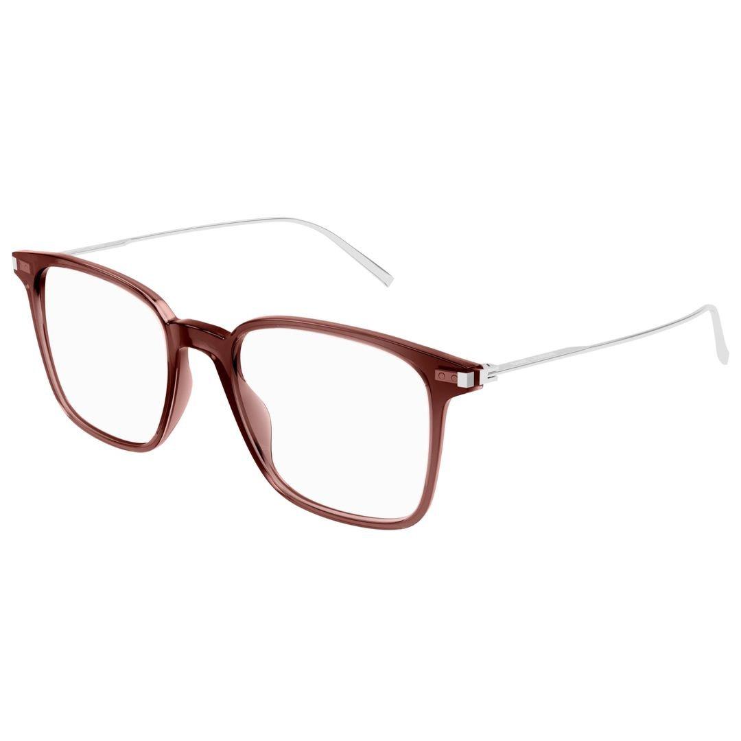Saint Laurent Square Frame Glasses In 003 Brown Silver Transpar