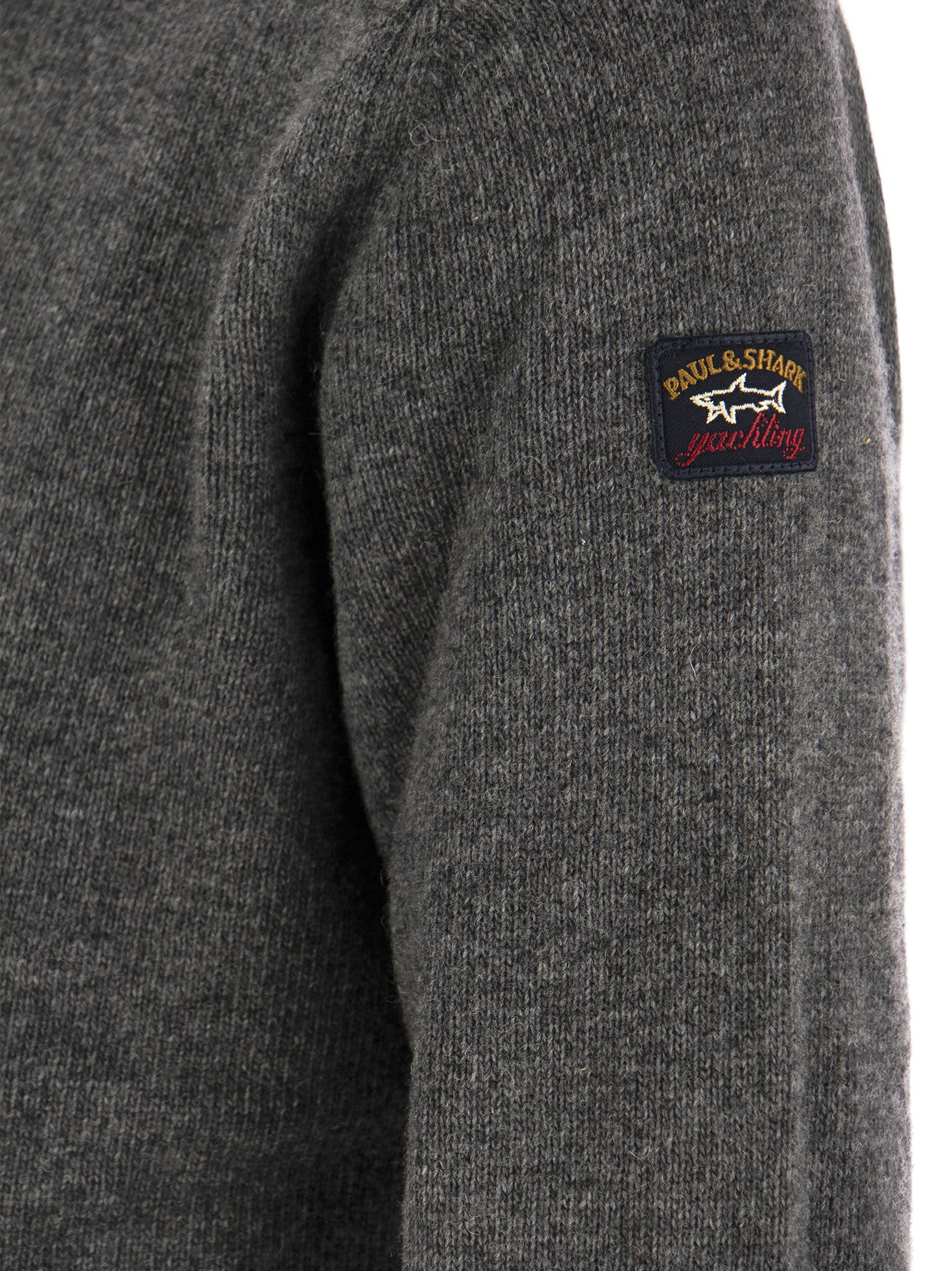 Shop Paul&amp;shark Wool Crew Neck With Arm Patch In Grey