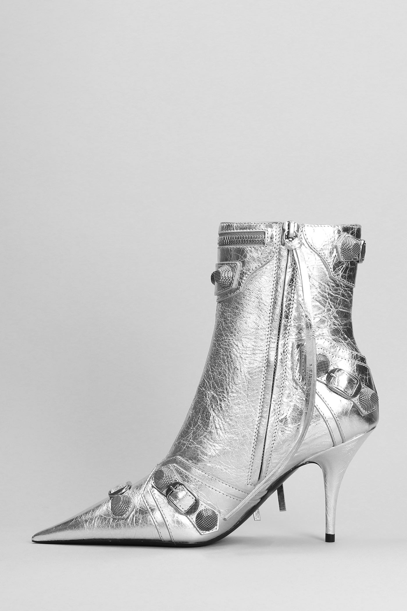 Shop Balenciaga High Heels Ankle Boots In Silver Leather