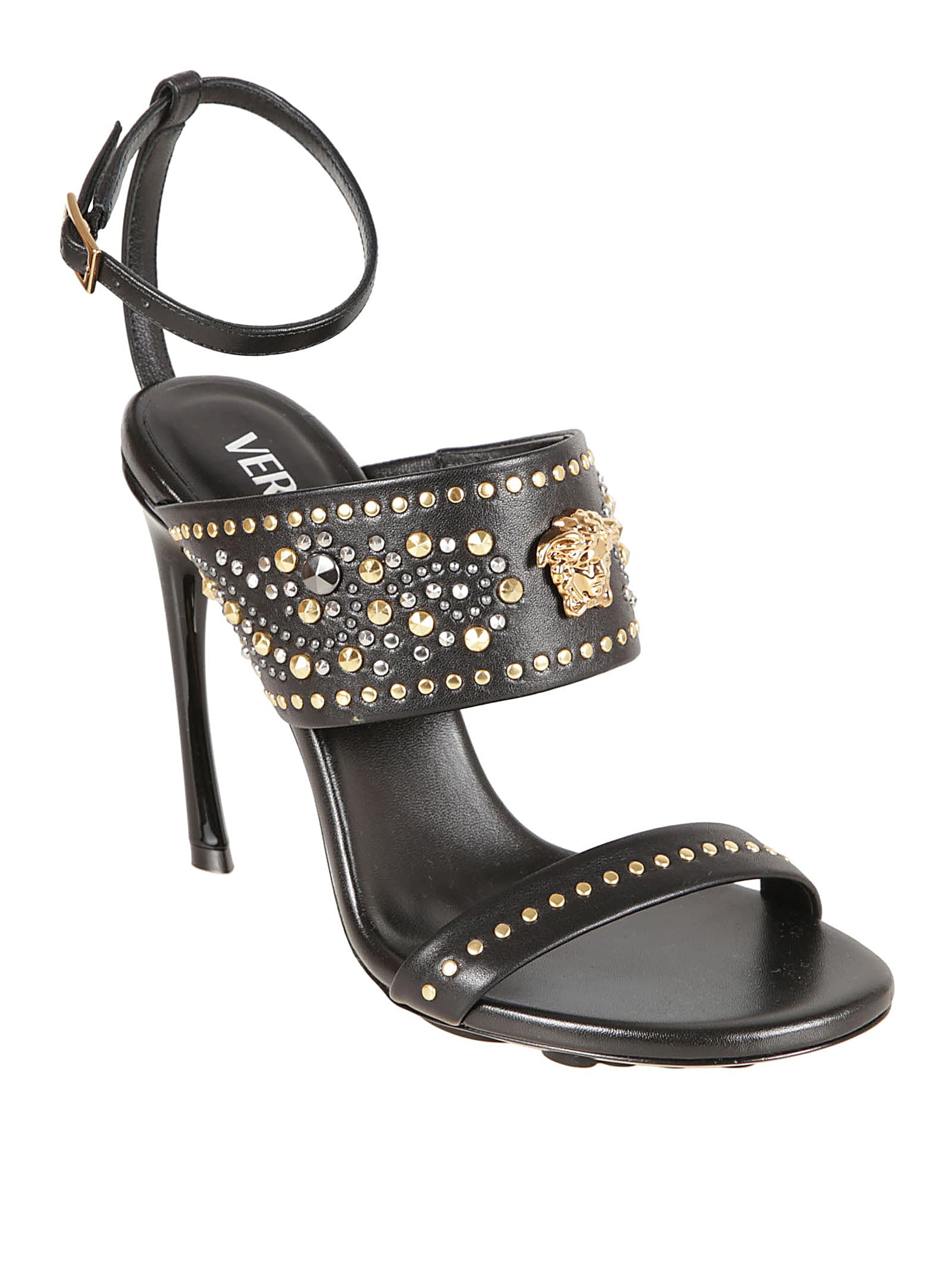 Versace La Medusa 105 Studded Leather Sandals In Black