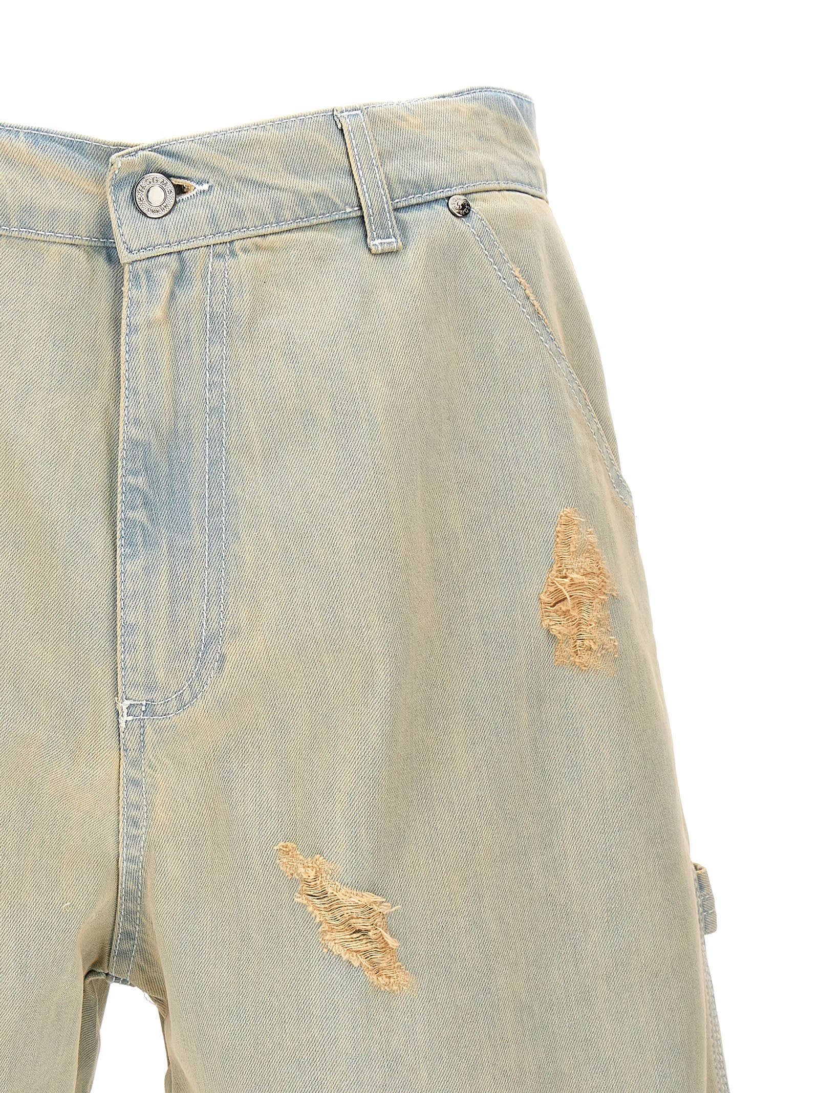 Shop Msgm Destroyed Denim Bermuda Shorts In Blue/neutrals